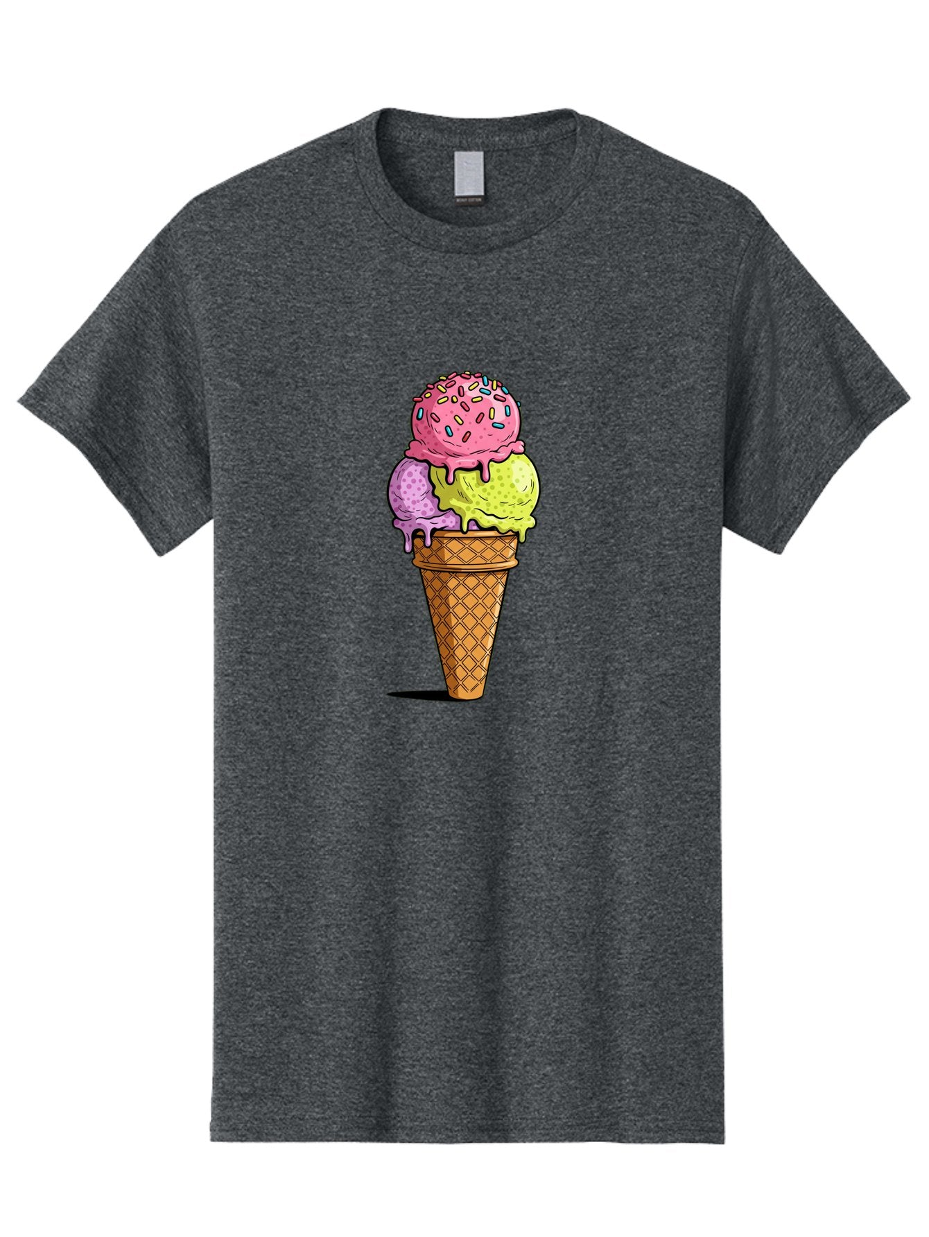 Ice-Cream-Cone-14 Men'S Graphic Tee, 100% Cotton, Comfortable Casual Summer Wear, Machine Washable, Triple Scoop Ice Cream Cone, Colorful Ice Cream, Waffle Cone, Melting Ice Cream, Sprinkles, Pastel Colors, Sweet Treat, Dessert, Summer Snack, Baa859 6