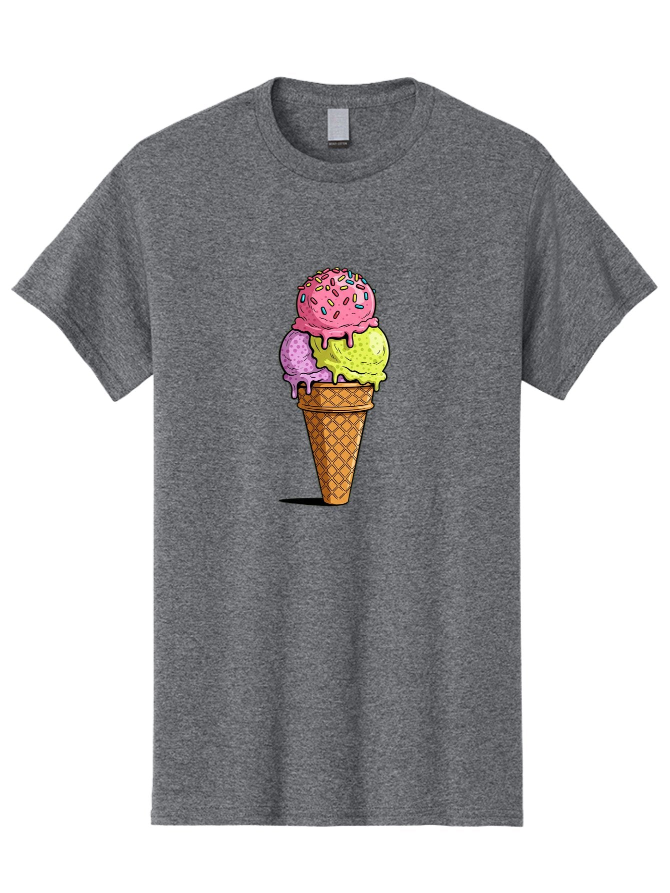 Ice-Cream-Cone-14 Men'S Graphic Tee, 100% Cotton, Comfortable Casual Summer Wear, Machine Washable, Triple Scoop Ice Cream Cone, Colorful Ice Cream, Waffle Cone, Melting Ice Cream, Sprinkles, Pastel Colors, Sweet Treat, Dessert, Summer Snack, Baa859 12