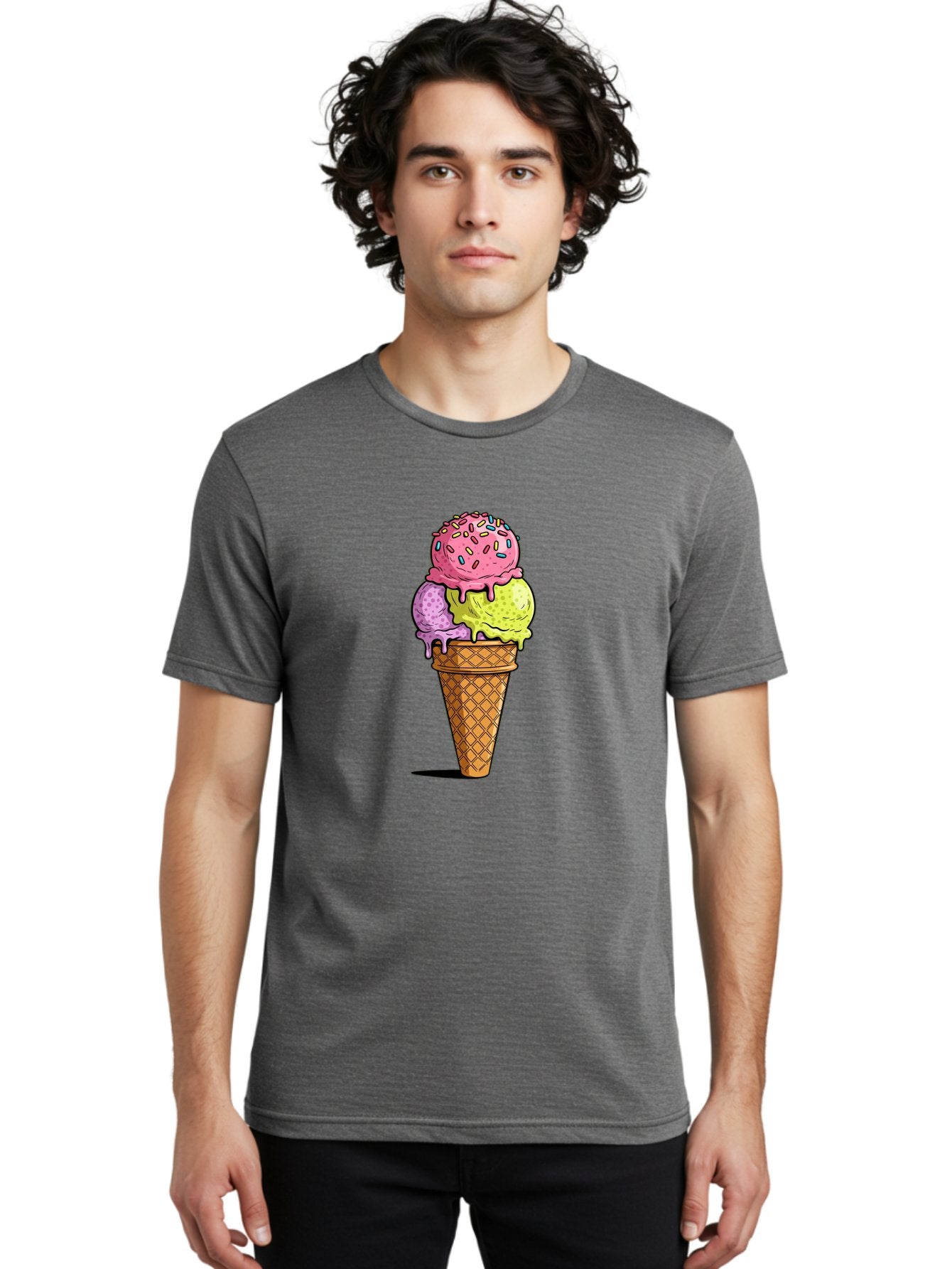 Ice-Cream-Cone-14 Men'S Graphic Tee, 100% Cotton, Comfortable Casual Summer Wear, Machine Washable, Triple Scoop Ice Cream Cone, Colorful Ice Cream, Waffle Cone, Melting Ice Cream, Sprinkles, Pastel Colors, Sweet Treat, Dessert, Summer Snack, Baa859 28