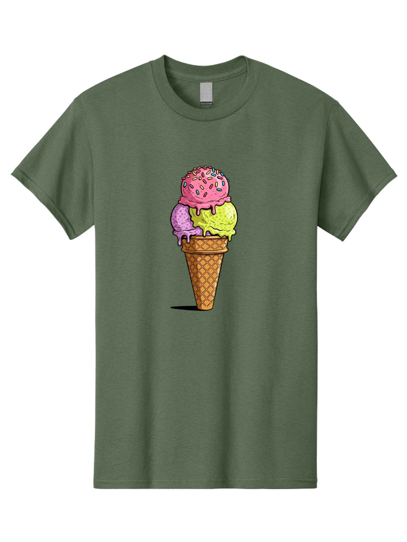 Ice-Cream-Cone-14 Men'S Graphic Tee, 100% Cotton, Comfortable Casual Summer Wear, Machine Washable, Triple Scoop Ice Cream Cone, Colorful Ice Cream, Waffle Cone, Melting Ice Cream, Sprinkles, Pastel Colors, Sweet Treat, Dessert, Summer Snack, Baa859 11