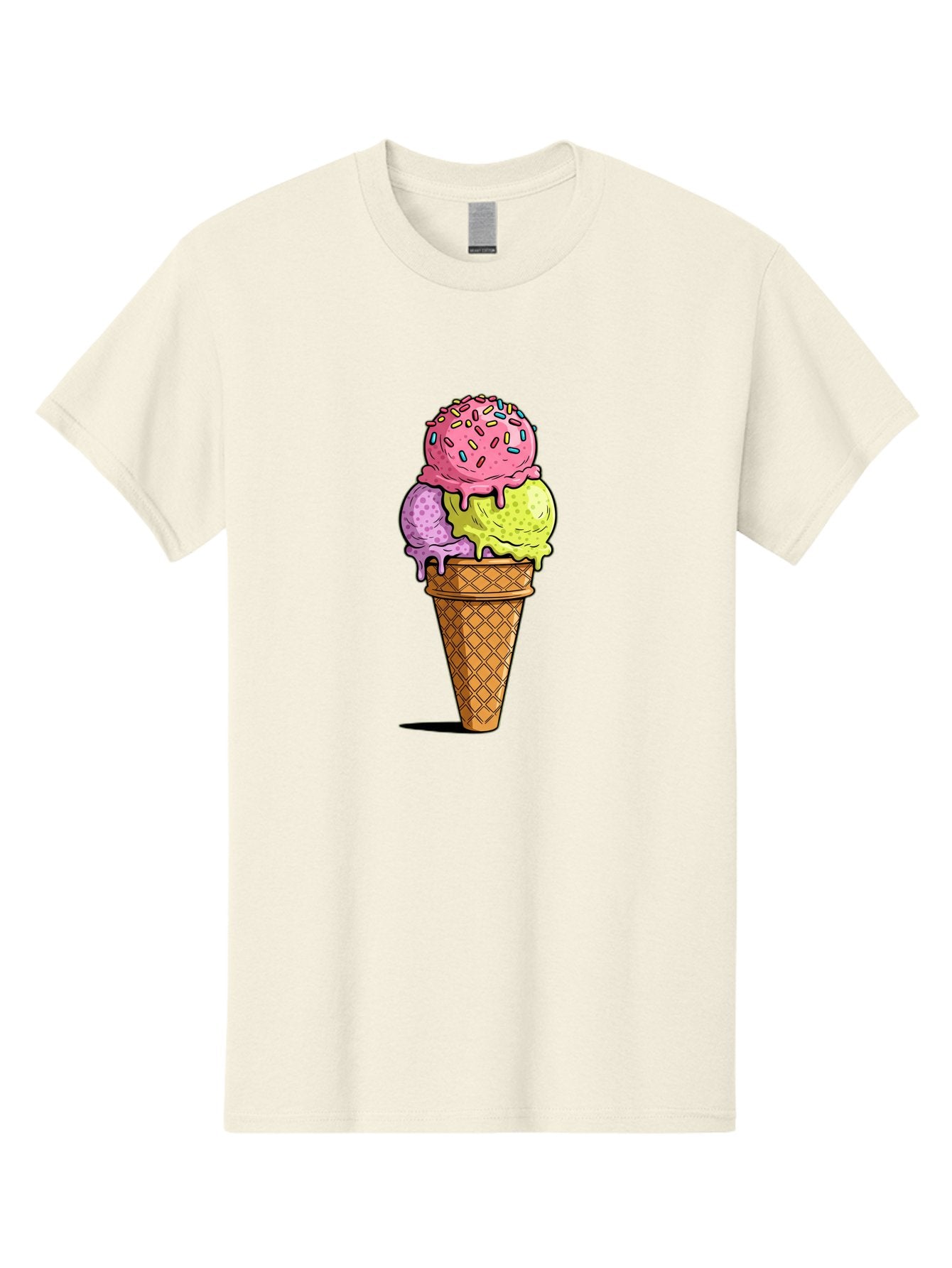 Ice-Cream-Cone-14 Men'S Graphic Tee, 100% Cotton, Comfortable Casual Summer Wear, Machine Washable, Triple Scoop Ice Cream Cone, Colorful Ice Cream, Waffle Cone, Melting Ice Cream, Sprinkles, Pastel Colors, Sweet Treat, Dessert, Summer Snack, Baa859 7