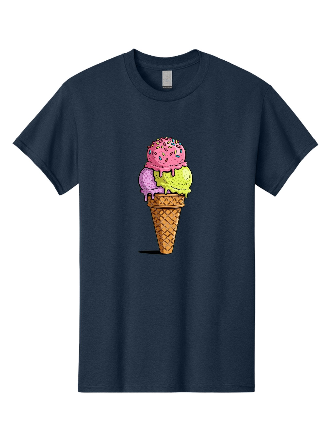 Ice-Cream-Cone-14 Men'S Graphic Tee, 100% Cotton, Comfortable Casual Summer Wear, Machine Washable, Triple Scoop Ice Cream Cone, Colorful Ice Cream, Waffle Cone, Melting Ice Cream, Sprinkles, Pastel Colors, Sweet Treat, Dessert, Summer Snack, Baa859