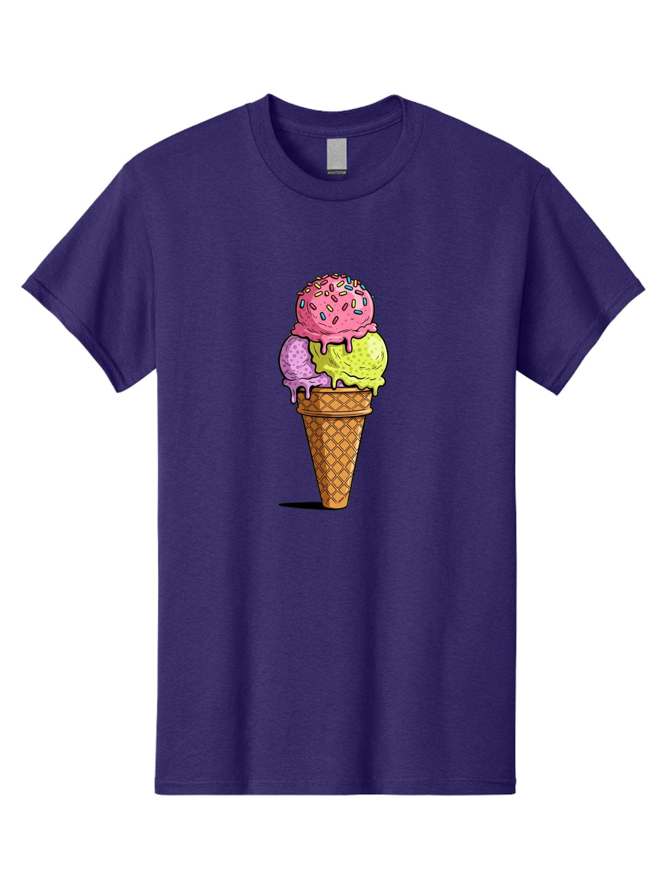Ice-Cream-Cone-14 Men'S Graphic Tee, 100% Cotton, Comfortable Casual Summer Wear, Machine Washable, Triple Scoop Ice Cream Cone, Colorful Ice Cream, Waffle Cone, Melting Ice Cream, Sprinkles, Pastel Colors, Sweet Treat, Dessert, Summer Snack, Baa859 10