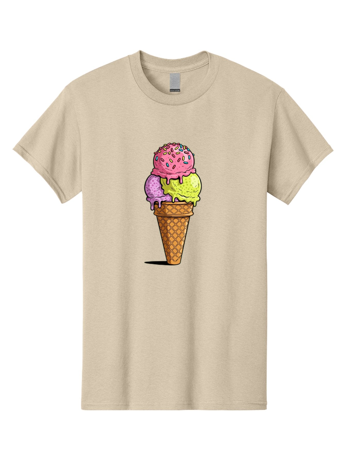 Ice-Cream-Cone-14 Men'S Graphic Tee, 100% Cotton, Comfortable Casual Summer Wear, Machine Washable, Triple Scoop Ice Cream Cone, Colorful Ice Cream, Waffle Cone, Melting Ice Cream, Sprinkles, Pastel Colors, Sweet Treat, Dessert, Summer Snack, Baa859 4