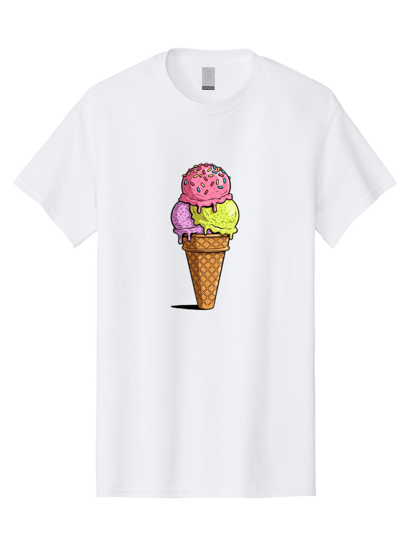 Ice-Cream-Cone-14 Men'S Graphic Tee, 100% Cotton, Comfortable Casual Summer Wear, Machine Washable, Triple Scoop Ice Cream Cone, Colorful Ice Cream, Waffle Cone, Melting Ice Cream, Sprinkles, Pastel Colors, Sweet Treat, Dessert, Summer Snack, Baa859 14