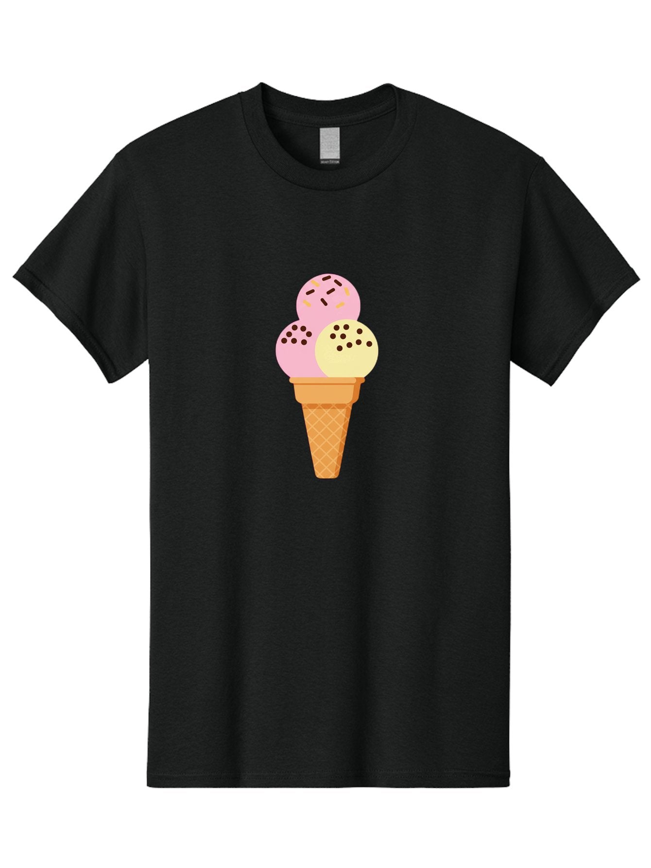 Ice-Cream-Cone-15 Men'S Graphic Tee, 100% Cotton, Comfortable Casual Summer Wear, Machine Washable, Ice Cream Cone, Three Scoops, Pink And Yellow Ice Cream, Chocolate Chips, Sprinkles, Frozen Dessert, Sweet Treat, Dessert Lover, Baa860 6