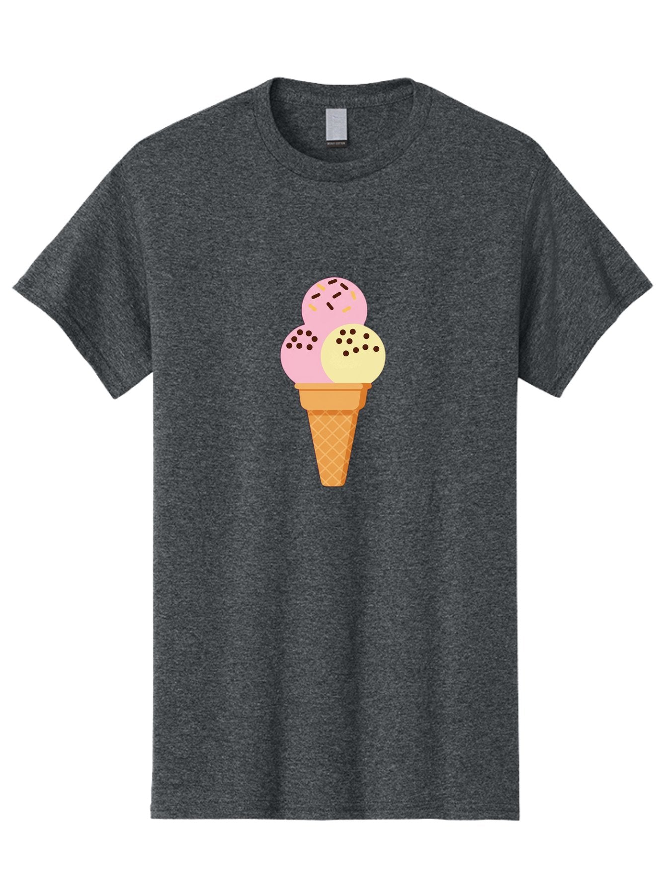 Ice-Cream-Cone-15 Men'S Graphic Tee, 100% Cotton, Comfortable Casual Summer Wear, Machine Washable, Ice Cream Cone, Three Scoops, Pink And Yellow Ice Cream, Chocolate Chips, Sprinkles, Frozen Dessert, Sweet Treat, Dessert Lover, Baa860 14
