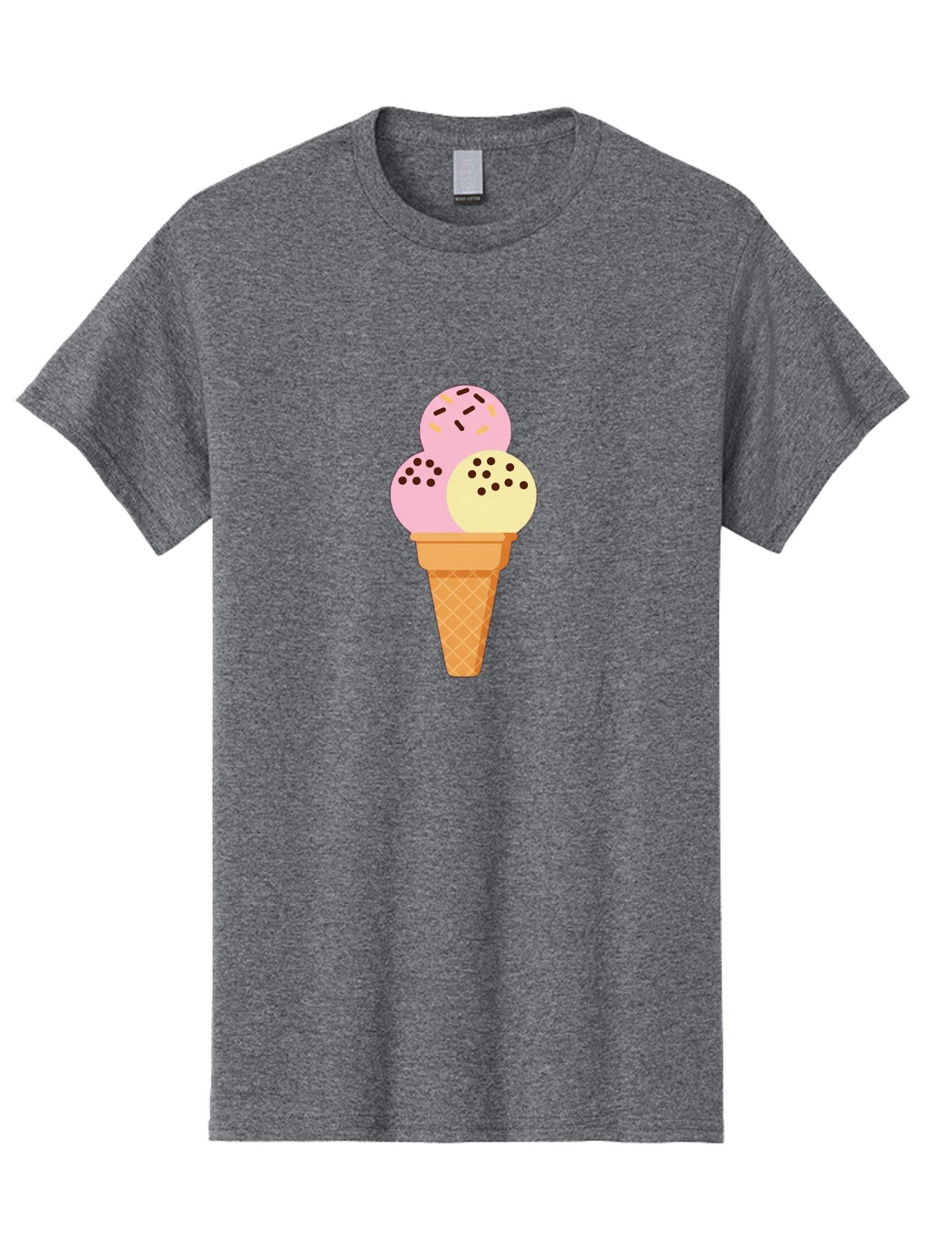 Ice-Cream-Cone-15 Men'S Graphic Tee, 100% Cotton, Comfortable Casual Summer Wear, Machine Washable, Ice Cream Cone, Three Scoops, Pink And Yellow Ice Cream, Chocolate Chips, Sprinkles, Frozen Dessert, Sweet Treat, Dessert Lover, Baa860 5