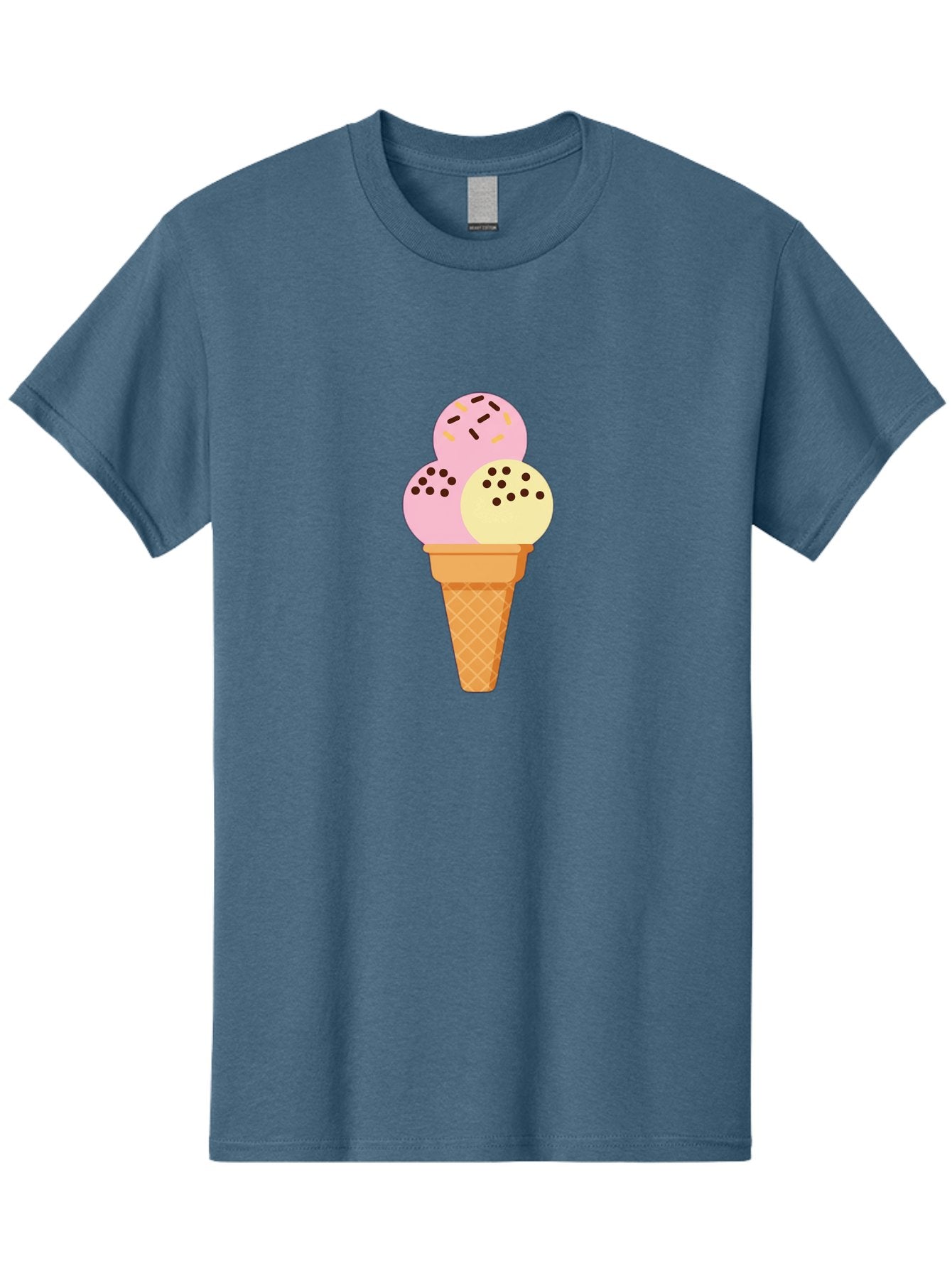 Ice-Cream-Cone-15 Men'S Graphic Tee, 100% Cotton, Comfortable Casual Summer Wear, Machine Washable, Ice Cream Cone, Three Scoops, Pink And Yellow Ice Cream, Chocolate Chips, Sprinkles, Frozen Dessert, Sweet Treat, Dessert Lover, Baa860 15