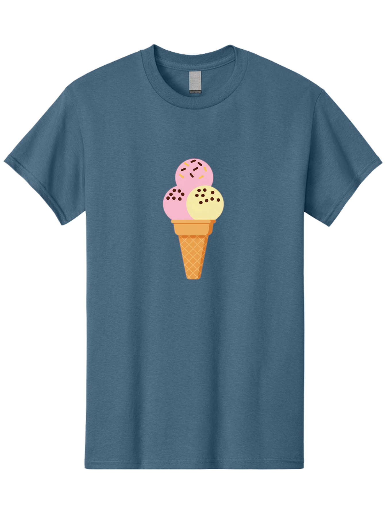 Ice-Cream-Cone-15 Men'S Graphic Tee, 100% Cotton, Comfortable Casual Summer Wear, Machine Washable, Ice Cream Cone, Three Scoops, Pink And Yellow Ice Cream, Chocolate Chips, Sprinkles, Frozen Dessert, Sweet Treat, Dessert Lover, Baa860