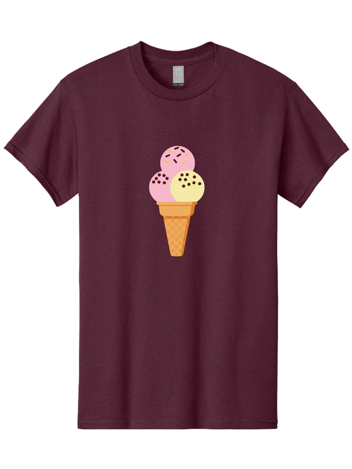 Ice-Cream-Cone-15 Men'S Graphic Tee, 100% Cotton, Comfortable Casual Summer Wear, Machine Washable, Ice Cream Cone, Three Scoops, Pink And Yellow Ice Cream, Chocolate Chips, Sprinkles, Frozen Dessert, Sweet Treat, Dessert Lover, Baa860 7