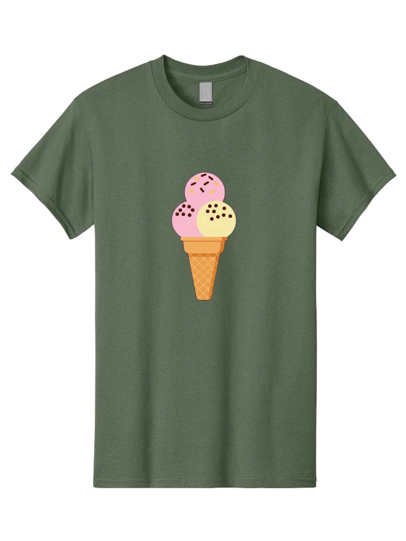 Ice-Cream-Cone-15 Men'S Graphic Tee, 100% Cotton, Comfortable Casual Summer Wear, Machine Washable, Ice Cream Cone, Three Scoops, Pink And Yellow Ice Cream, Chocolate Chips, Sprinkles, Frozen Dessert, Sweet Treat, Dessert Lover, Baa860 12