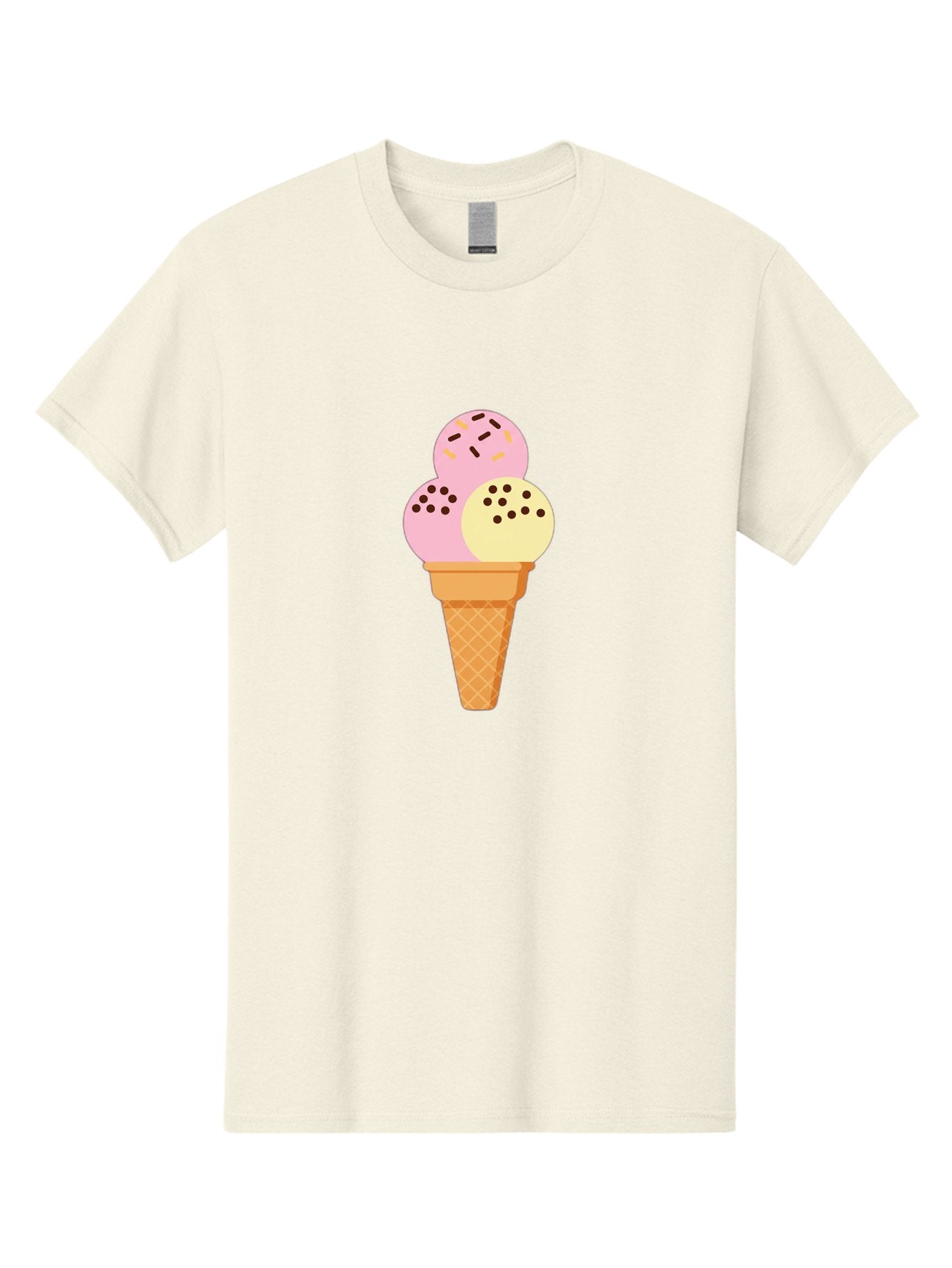 Ice-Cream-Cone-15 Men'S Graphic Tee, 100% Cotton, Comfortable Casual Summer Wear, Machine Washable, Ice Cream Cone, Three Scoops, Pink And Yellow Ice Cream, Chocolate Chips, Sprinkles, Frozen Dessert, Sweet Treat, Dessert Lover, Baa860