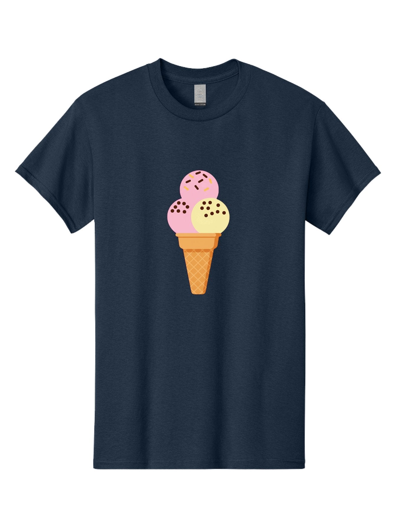 Ice-Cream-Cone-15 Men'S Graphic Tee, 100% Cotton, Comfortable Casual Summer Wear, Machine Washable, Ice Cream Cone, Three Scoops, Pink And Yellow Ice Cream, Chocolate Chips, Sprinkles, Frozen Dessert, Sweet Treat, Dessert Lover, Baa860 10