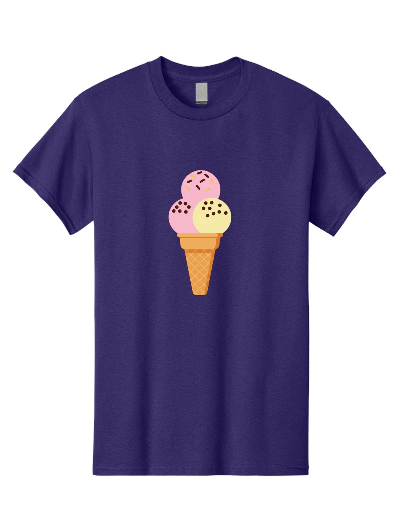 Ice-Cream-Cone-15 Men'S Graphic Tee, 100% Cotton, Comfortable Casual Summer Wear, Machine Washable, Ice Cream Cone, Three Scoops, Pink And Yellow Ice Cream, Chocolate Chips, Sprinkles, Frozen Dessert, Sweet Treat, Dessert Lover, Baa860 4