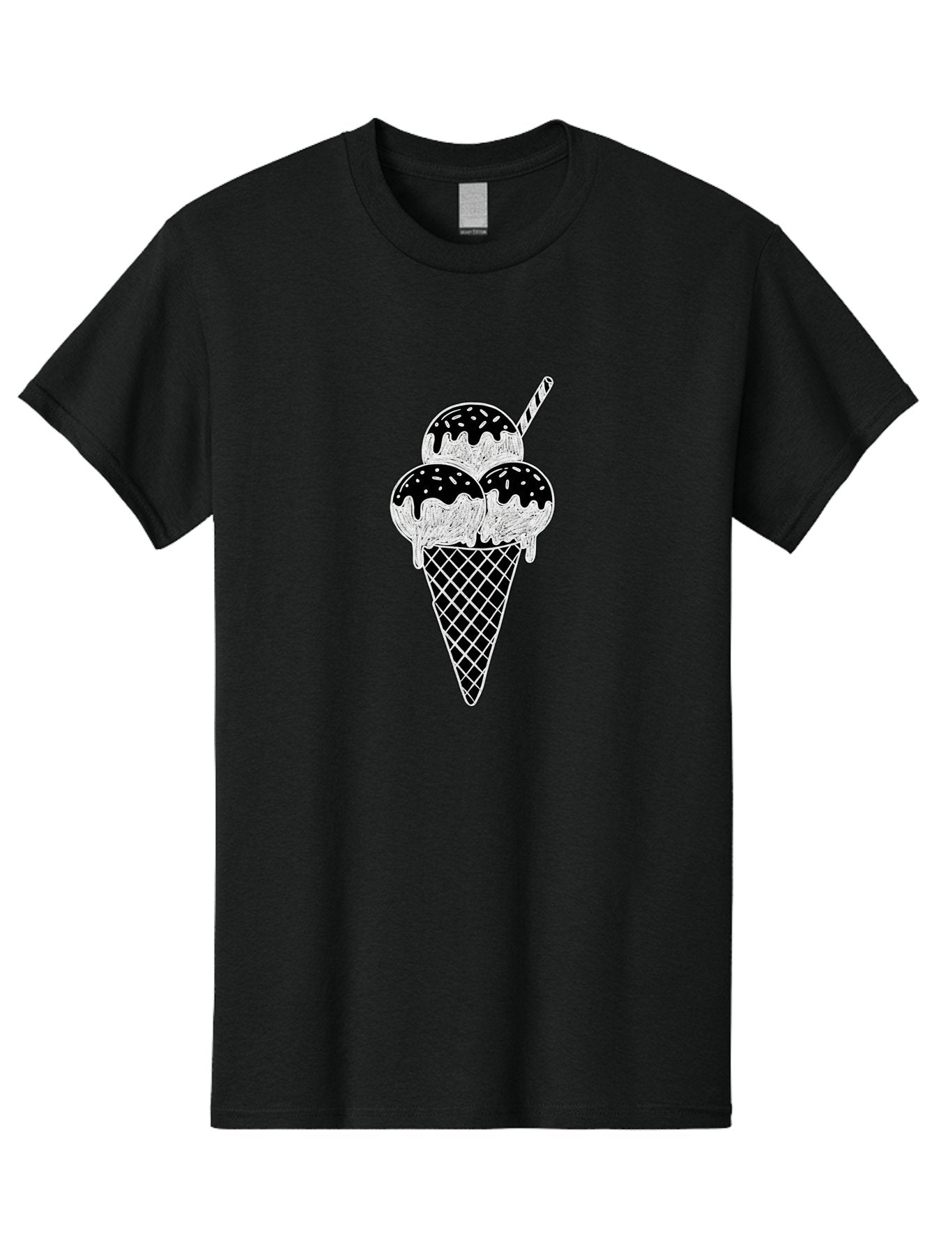 Ice-Cream-Cone-16 Men'S Graphic Tee, 100% Cotton, Comfortable Casual Summer Wear, Machine Washable, Ice Cream Cone, Three Scoops, Dripping Chocolate Sauce, Sprinkles, Striped Straw, Sweet Treat, Dessert, Frozen Dessert Baa861 12