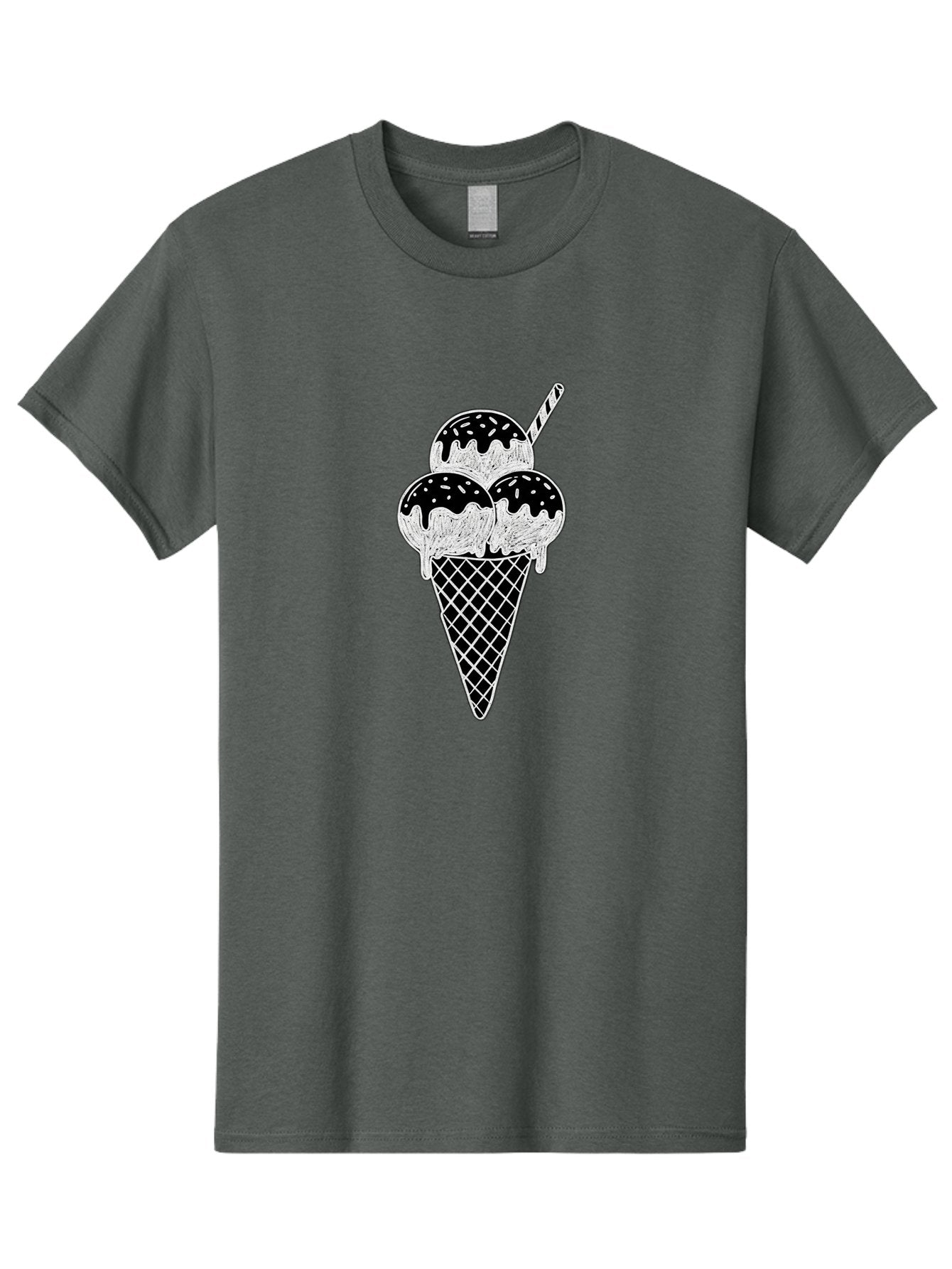 Ice-Cream-Cone-16 Men'S Graphic Tee, 100% Cotton, Comfortable Casual Summer Wear, Machine Washable, Ice Cream Cone, Three Scoops, Dripping Chocolate Sauce, Sprinkles, Striped Straw, Sweet Treat, Dessert, Frozen Dessert Baa861 6