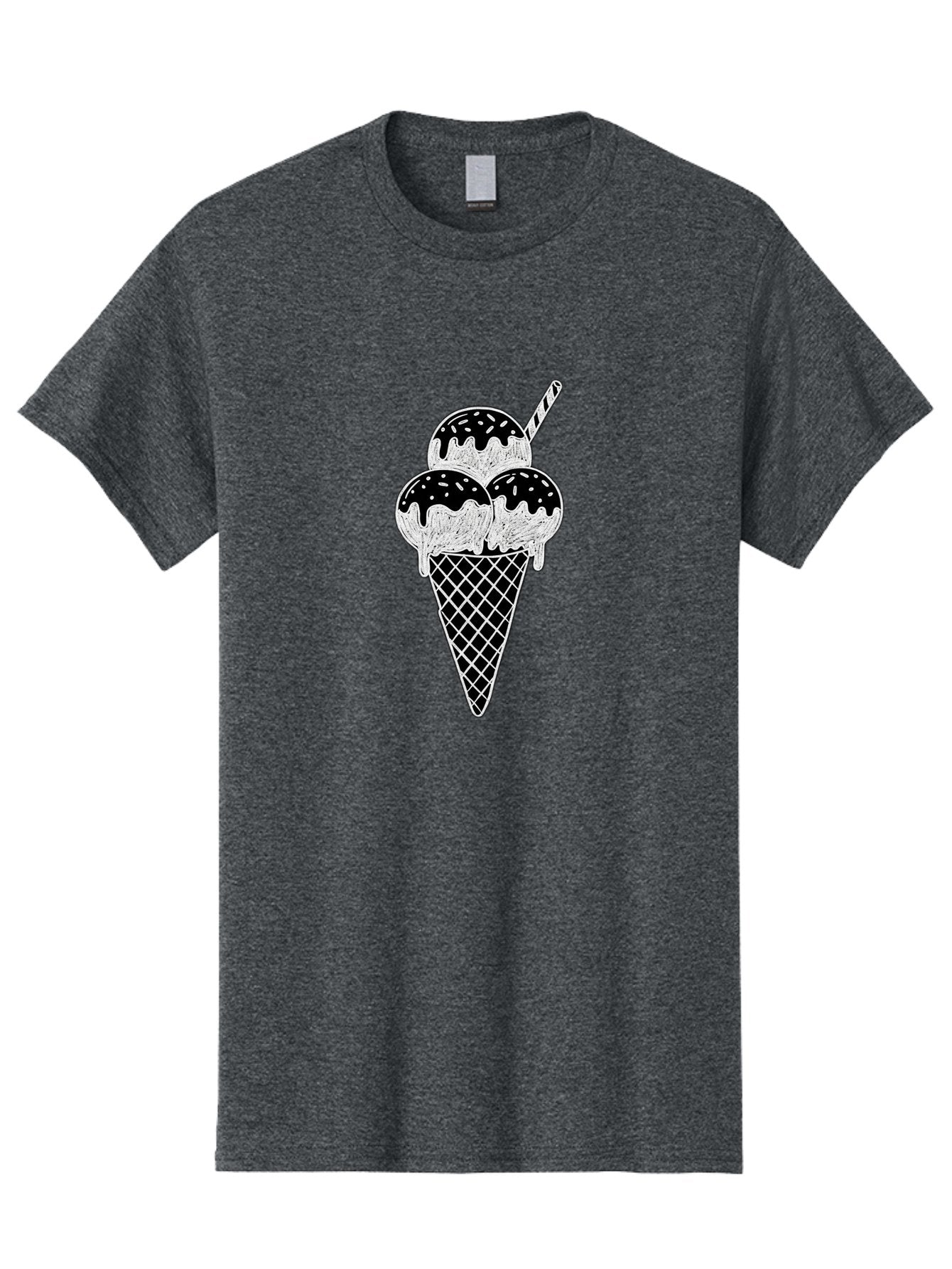 Ice-Cream-Cone-16 Men'S Graphic Tee, 100% Cotton, Comfortable Casual Summer Wear, Machine Washable, Ice Cream Cone, Three Scoops, Dripping Chocolate Sauce, Sprinkles, Striped Straw, Sweet Treat, Dessert, Frozen Dessert Baa861 3