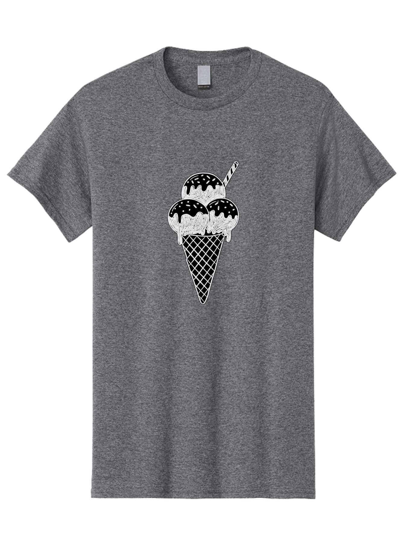 Ice-Cream-Cone-16 Men'S Graphic Tee, 100% Cotton, Comfortable Casual Summer Wear, Machine Washable, Ice Cream Cone, Three Scoops, Dripping Chocolate Sauce, Sprinkles, Striped Straw, Sweet Treat, Dessert, Frozen Dessert Baa861 4