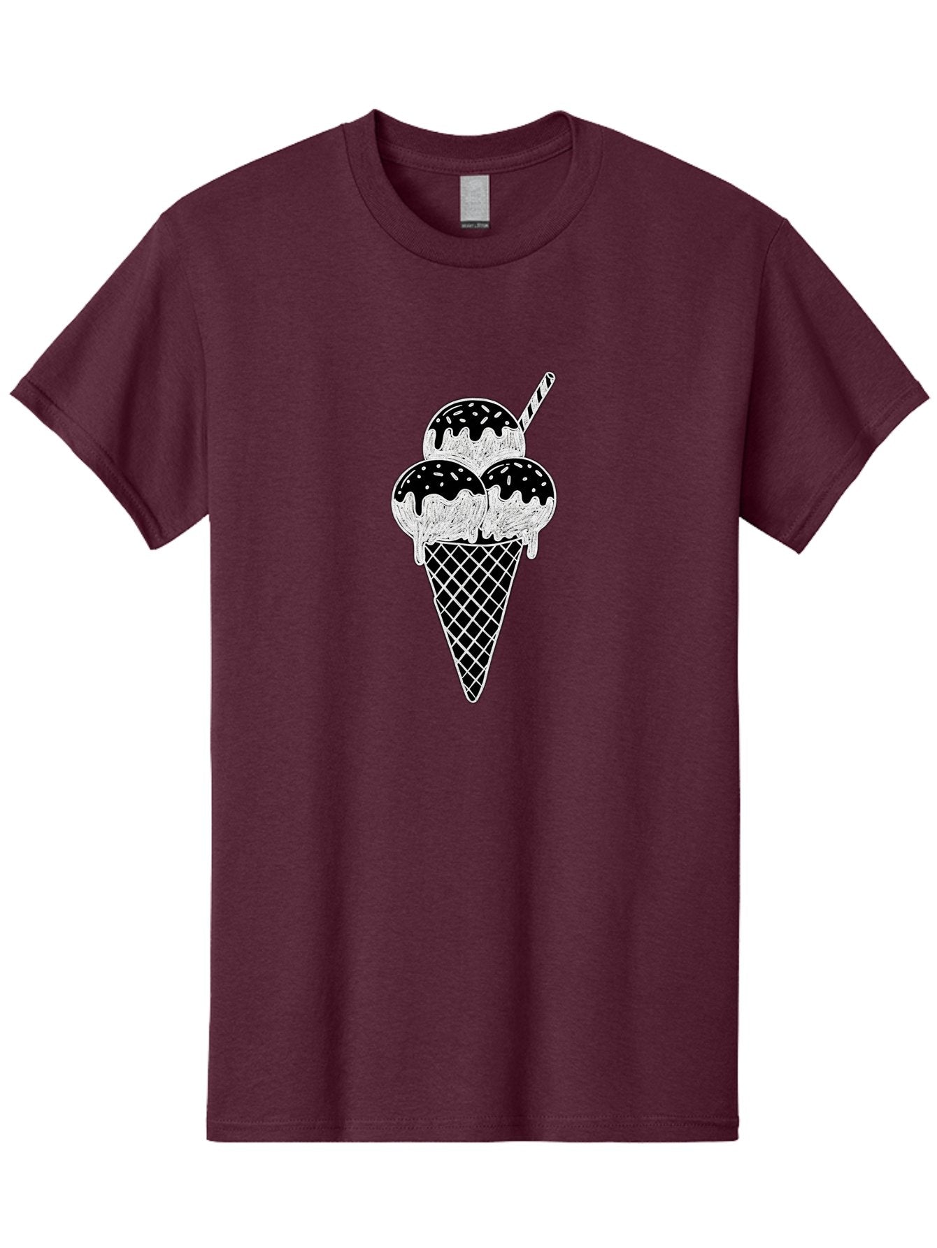 Ice-Cream-Cone-16 Men'S Graphic Tee, 100% Cotton, Comfortable Casual Summer Wear, Machine Washable, Ice Cream Cone, Three Scoops, Dripping Chocolate Sauce, Sprinkles, Striped Straw, Sweet Treat, Dessert, Frozen Dessert Baa861 10