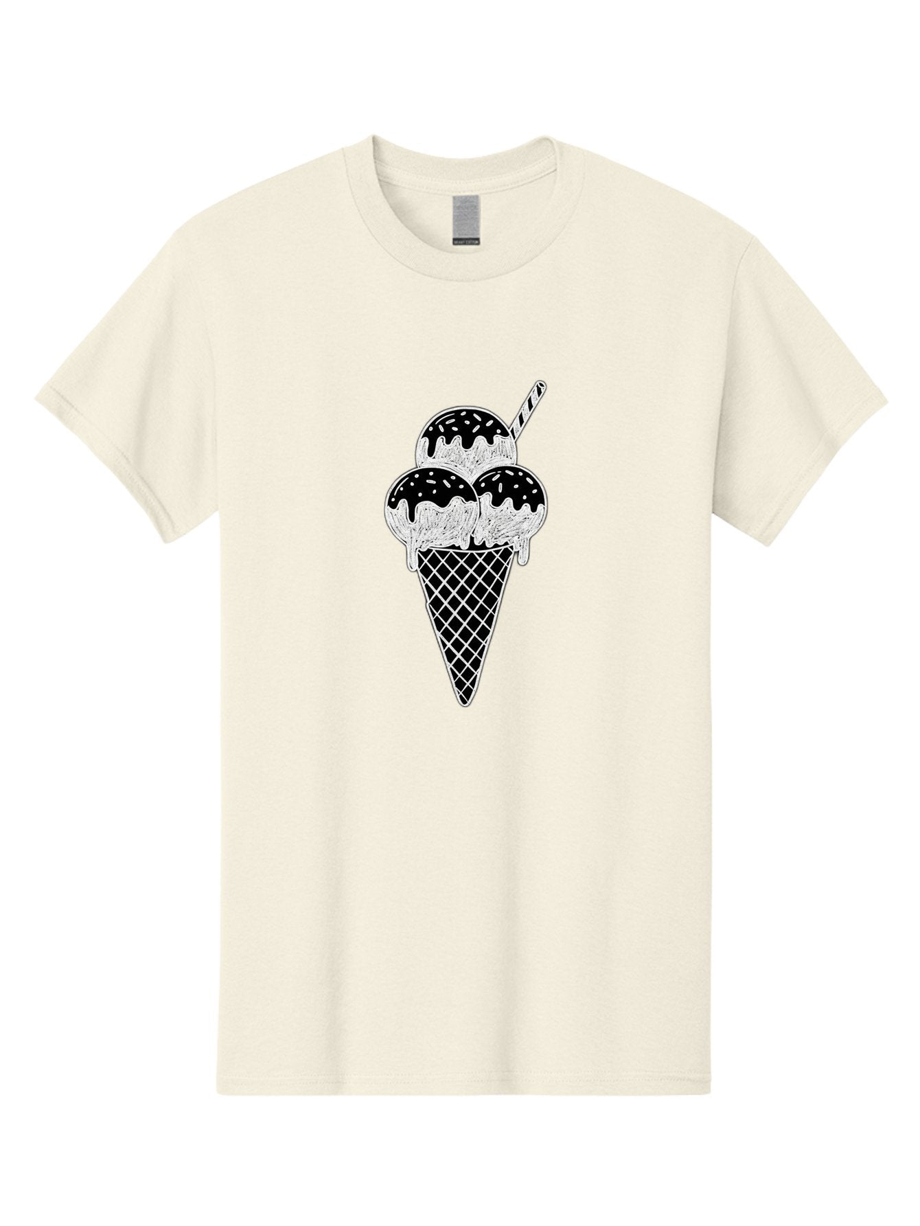 Ice-Cream-Cone-16 Men'S Graphic Tee, 100% Cotton, Comfortable Casual Summer Wear, Machine Washable, Ice Cream Cone, Three Scoops, Dripping Chocolate Sauce, Sprinkles, Striped Straw, Sweet Treat, Dessert, Frozen Dessert Baa861