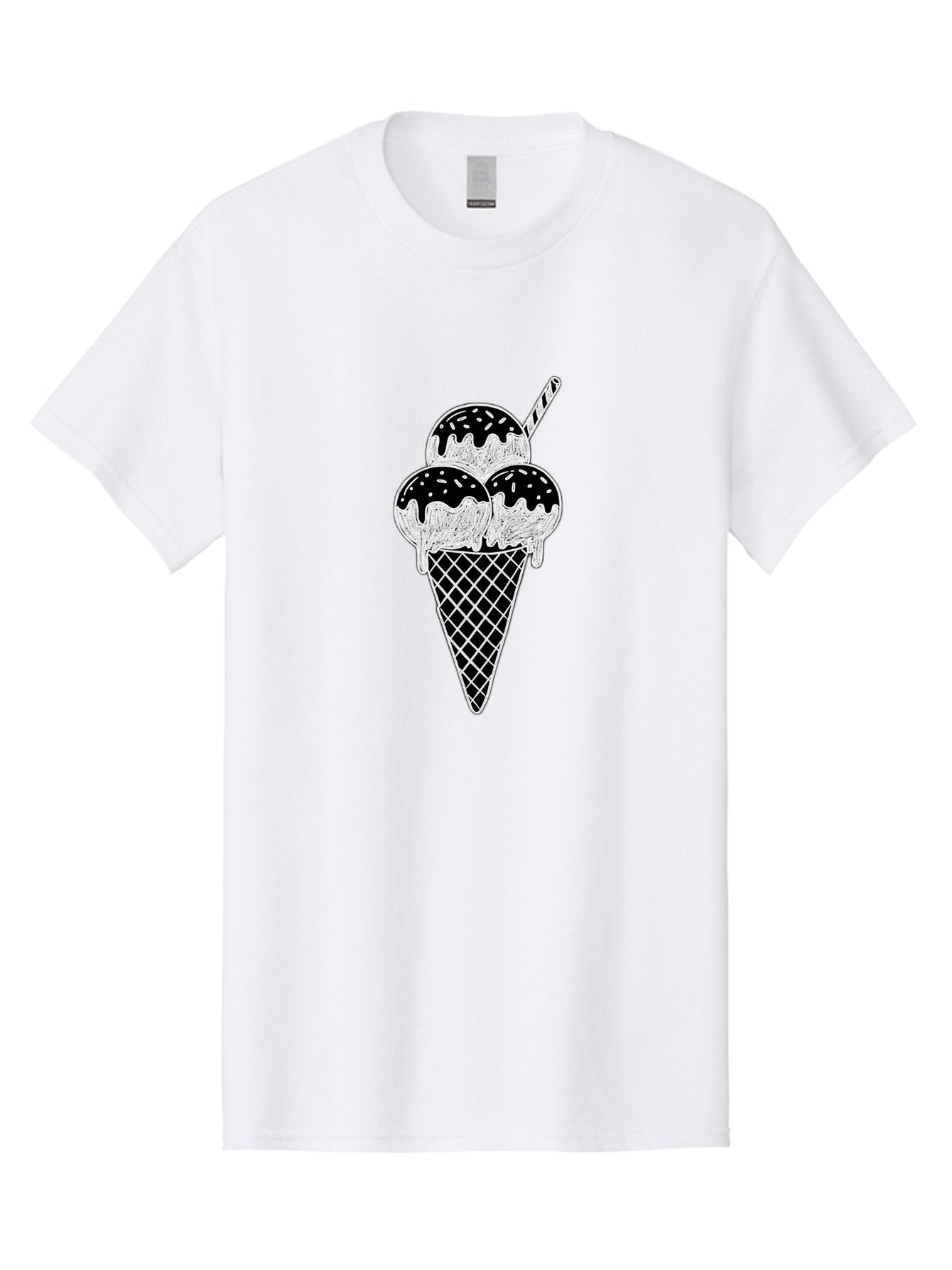 Ice-Cream-Cone-16 Men'S Graphic Tee, 100% Cotton, Comfortable Casual Summer Wear, Machine Washable, Ice Cream Cone, Three Scoops, Dripping Chocolate Sauce, Sprinkles, Striped Straw, Sweet Treat, Dessert, Frozen Dessert Baa861 15