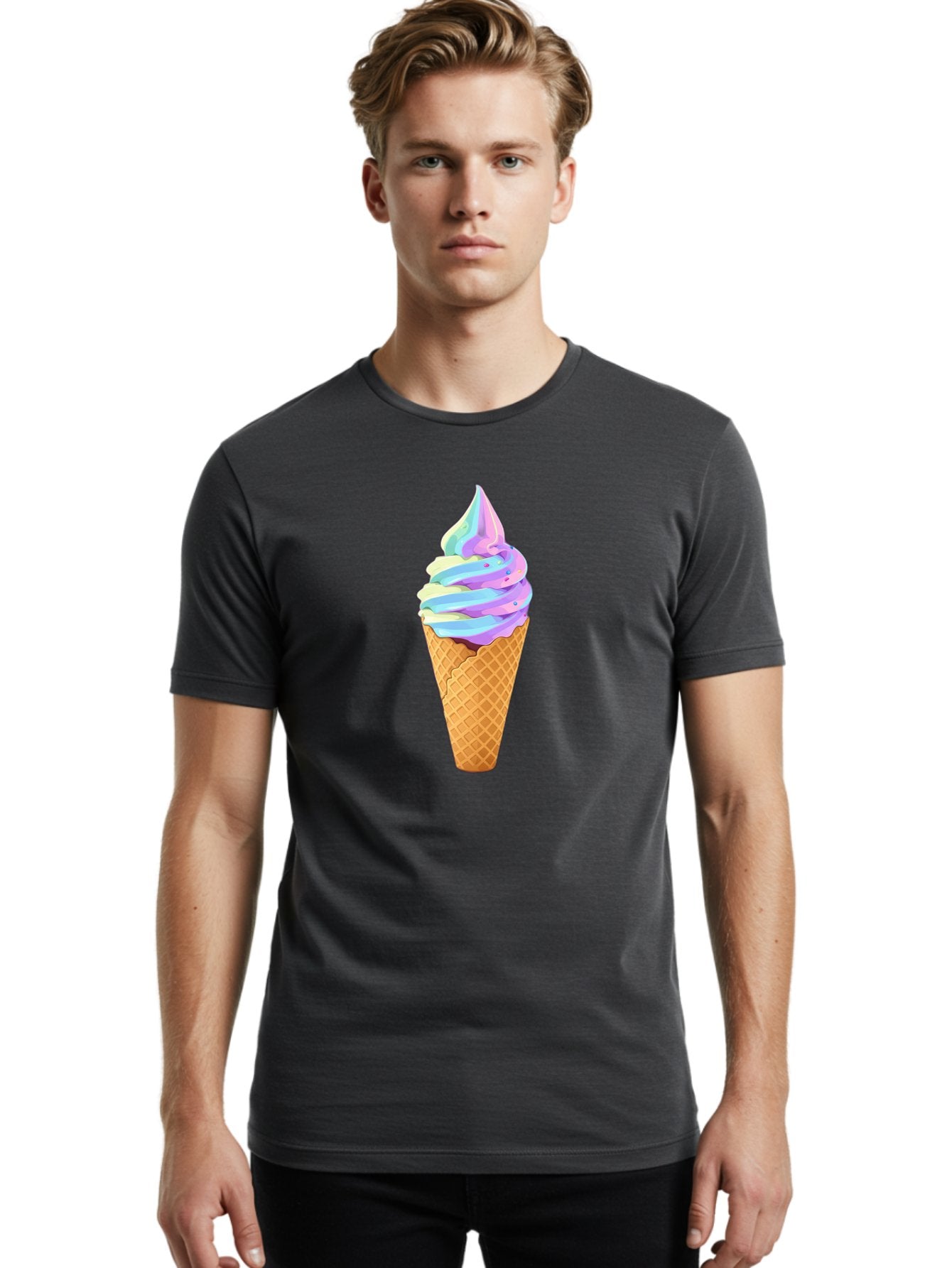 Ice-Cream-Cone-17 Men'S Graphic Tee, 100% Cotton, Comfortable Casual Summer Wear, Machine Washable, Soft Serve Ice Cream, Pastel Colors, Sprinkles, Waffle Cone, Sweet Treats, Dessert, Colorful, Summer Vibes Baa862 27