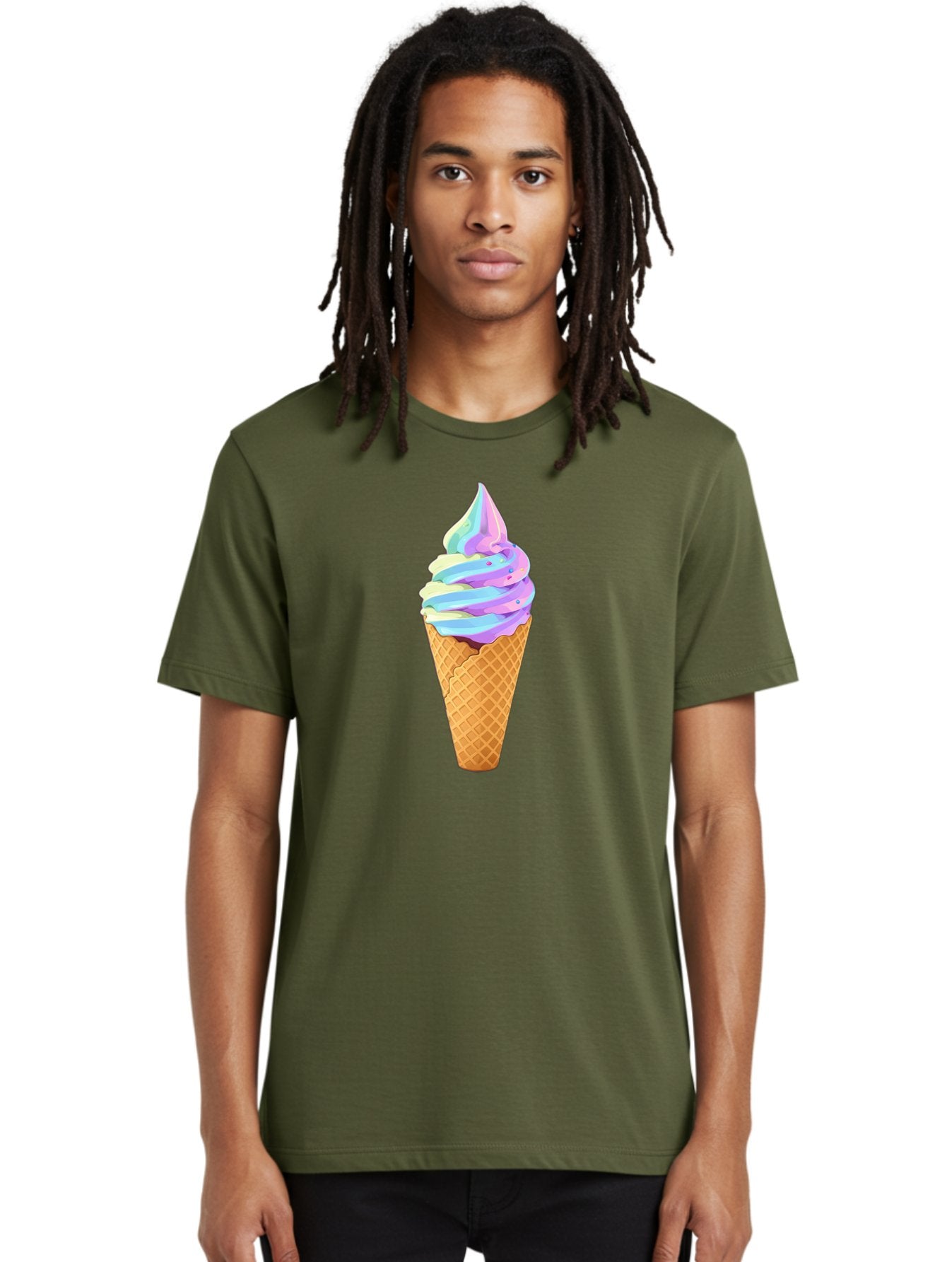 Ice-Cream-Cone-17 Men'S Graphic Tee, 100% Cotton, Comfortable Casual Summer Wear, Machine Washable, Soft Serve Ice Cream, Pastel Colors, Sprinkles, Waffle Cone, Sweet Treats, Dessert, Colorful, Summer Vibes Baa862 18