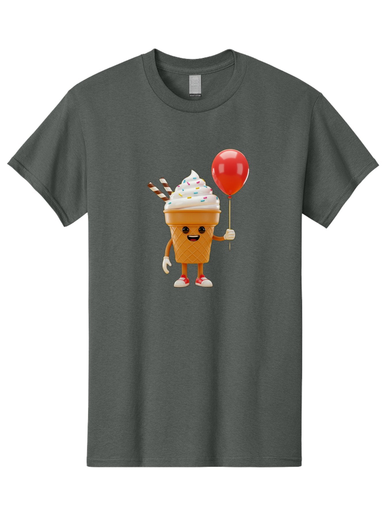Ice-Cream-Cone-2 Men'S Graphic Tee, 100% Cotton, Comfortable Casual Summer Wear, Machine Washable, Ice Cream Cone With Face, Cartoon Character, Whipped Cream, Sprinkles, Red Balloon, Party Theme, Funny Illustration, Colorful Dessert, Baa863 4