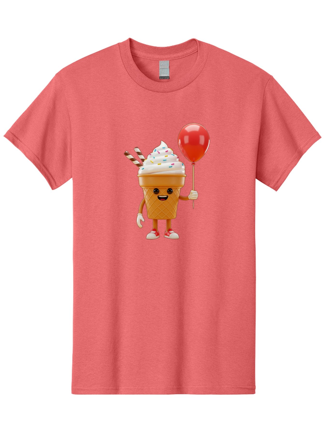Ice-Cream-Cone-2 Men'S Graphic Tee, 100% Cotton, Comfortable Casual Summer Wear, Machine Washable, Ice Cream Cone With Face, Cartoon Character, Whipped Cream, Sprinkles, Red Balloon, Party Theme, Funny Illustration, Colorful Dessert, Baa863 10