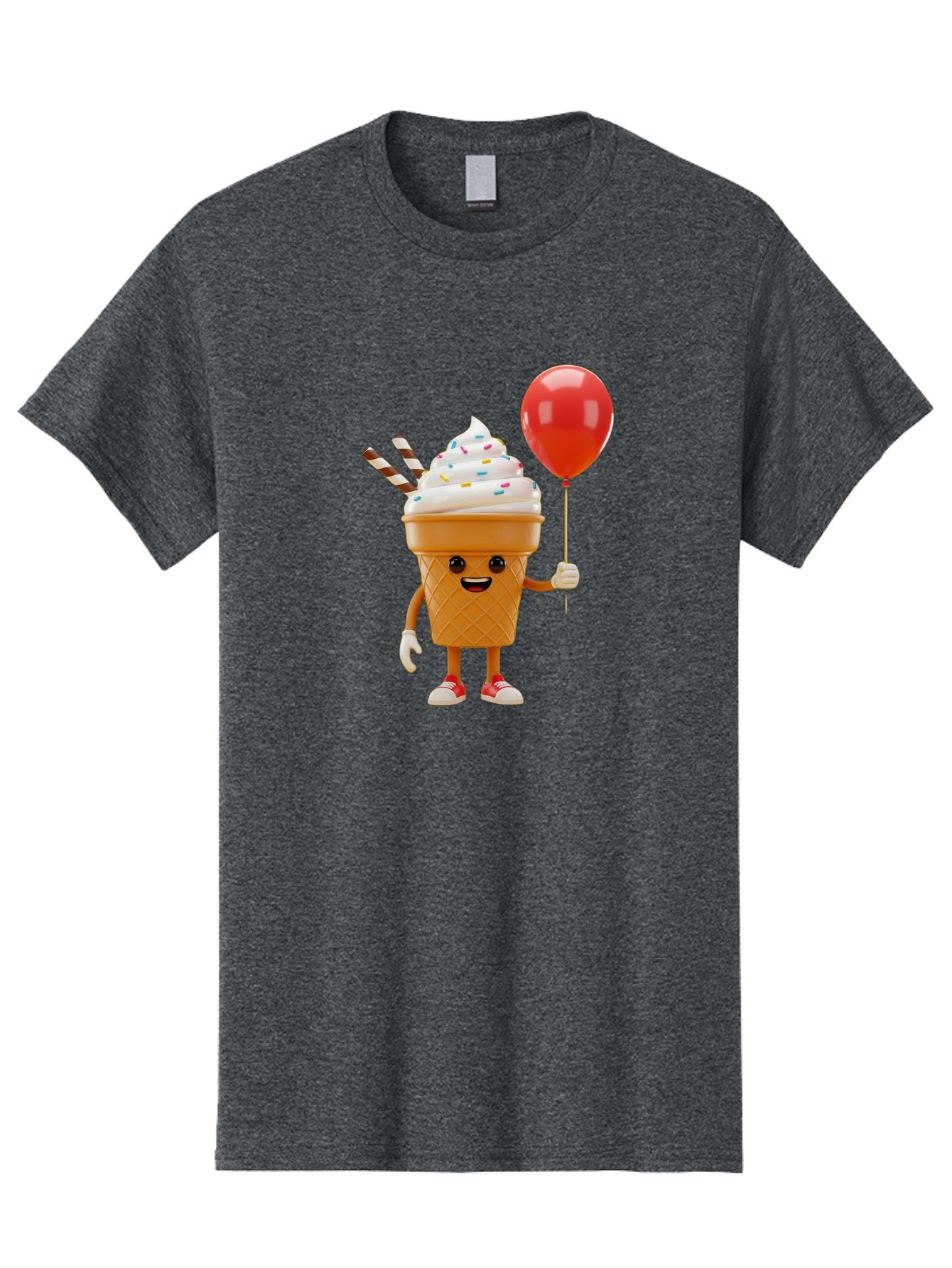 Ice-Cream-Cone-2 Men'S Graphic Tee, 100% Cotton, Comfortable Casual Summer Wear, Machine Washable, Ice Cream Cone With Face, Cartoon Character, Whipped Cream, Sprinkles, Red Balloon, Party Theme, Funny Illustration, Colorful Dessert, Baa863 9