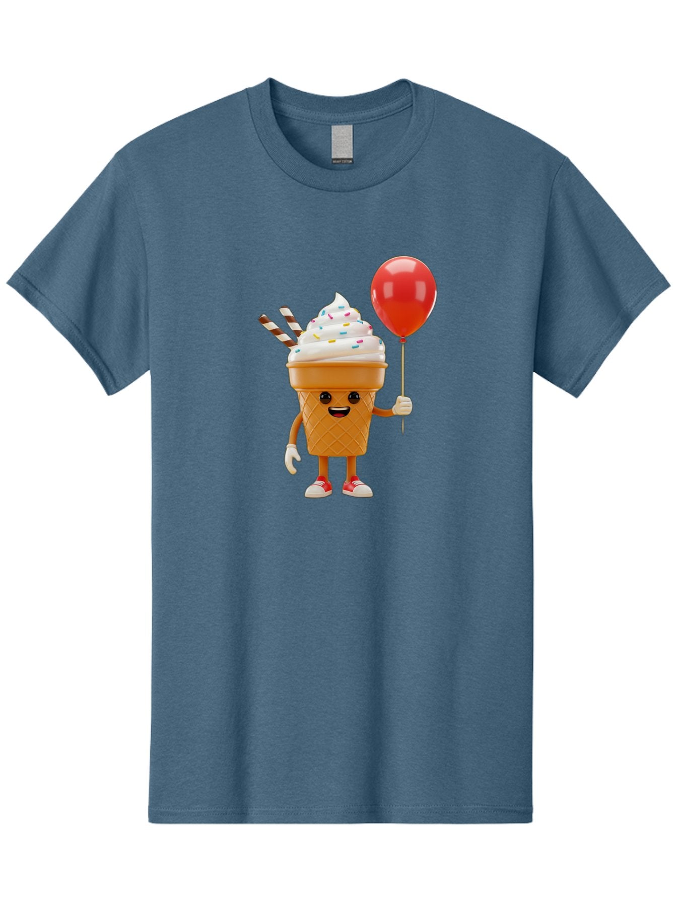 Ice-Cream-Cone-2 Men'S Graphic Tee, 100% Cotton, Comfortable Casual Summer Wear, Machine Washable, Ice Cream Cone With Face, Cartoon Character, Whipped Cream, Sprinkles, Red Balloon, Party Theme, Funny Illustration, Colorful Dessert, Baa863 15