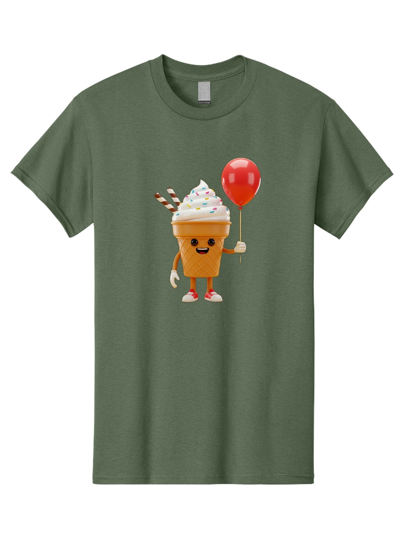 Ice-Cream-Cone-2 Men'S Graphic Tee, 100% Cotton, Comfortable Casual Summer Wear, Machine Washable, Ice Cream Cone With Face, Cartoon Character, Whipped Cream, Sprinkles, Red Balloon, Party Theme, Funny Illustration, Colorful Dessert, Baa863 7