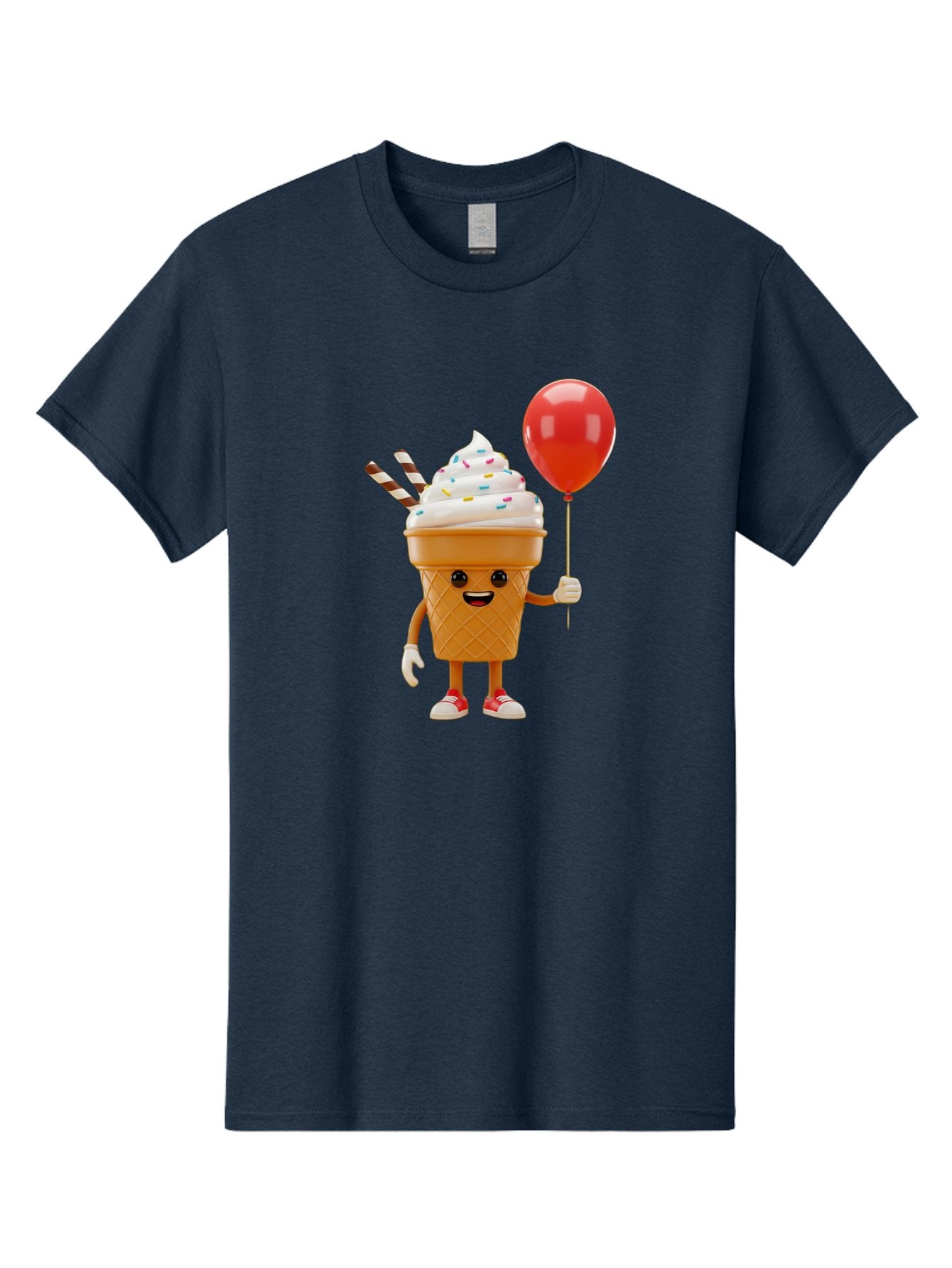 Ice-Cream-Cone-2 Men'S Graphic Tee, 100% Cotton, Comfortable Casual Summer Wear, Machine Washable, Ice Cream Cone With Face, Cartoon Character, Whipped Cream, Sprinkles, Red Balloon, Party Theme, Funny Illustration, Colorful Dessert, Baa863 13