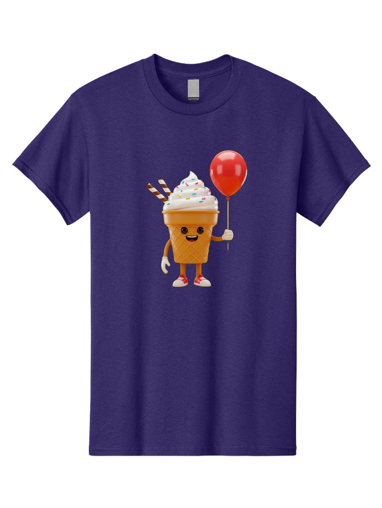 Ice-Cream-Cone-2 Men'S Graphic Tee, 100% Cotton, Comfortable Casual Summer Wear, Machine Washable, Ice Cream Cone With Face, Cartoon Character, Whipped Cream, Sprinkles, Red Balloon, Party Theme, Funny Illustration, Colorful Dessert, Baa863 11