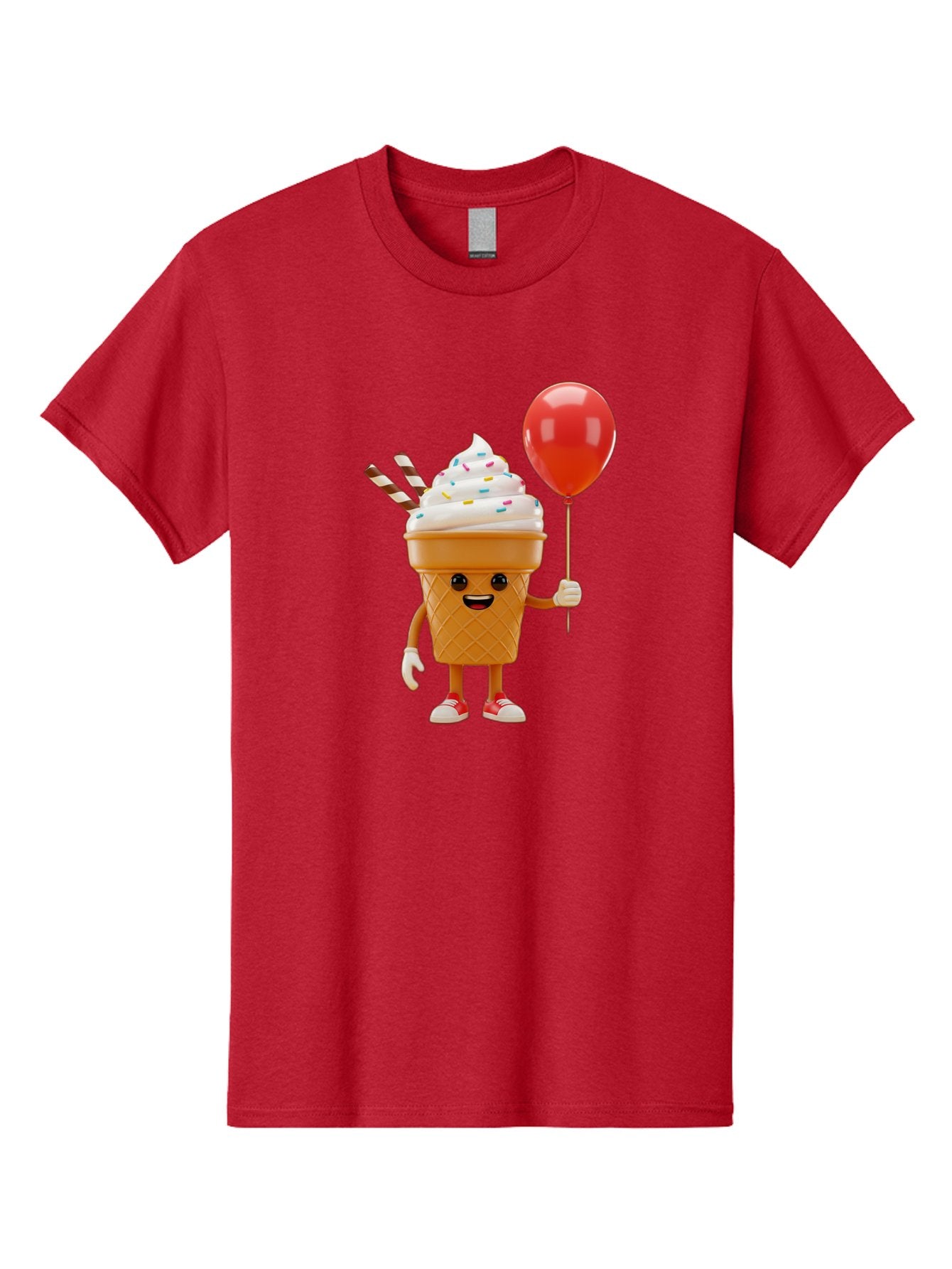 Ice-Cream-Cone-2 Men'S Graphic Tee, 100% Cotton, Comfortable Casual Summer Wear, Machine Washable, Ice Cream Cone With Face, Cartoon Character, Whipped Cream, Sprinkles, Red Balloon, Party Theme, Funny Illustration, Colorful Dessert, Baa863 6