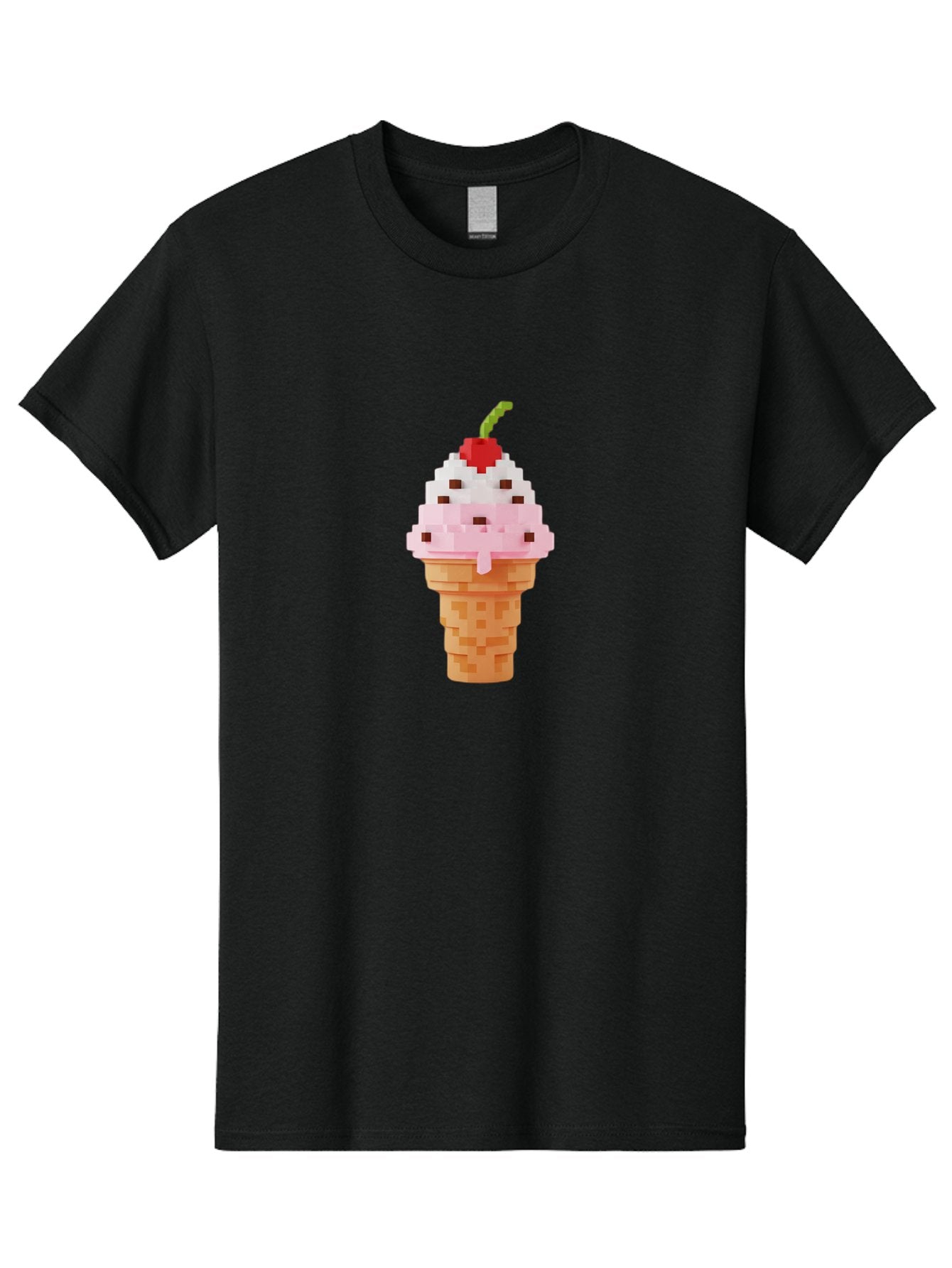 Ice-Cream-Cone-3 Men'S Graphic Tee, 100% Cotton, Comfortable Casual Summer Wear, Machine Washable, Pixel Art Ice Cream, Strawberry Ice Cream Cone, Chocolate Chips, Melting Ice Cream, Pixelated Dessert, Sweet Treat, Digital Art, Pixel Graphics, Baa864