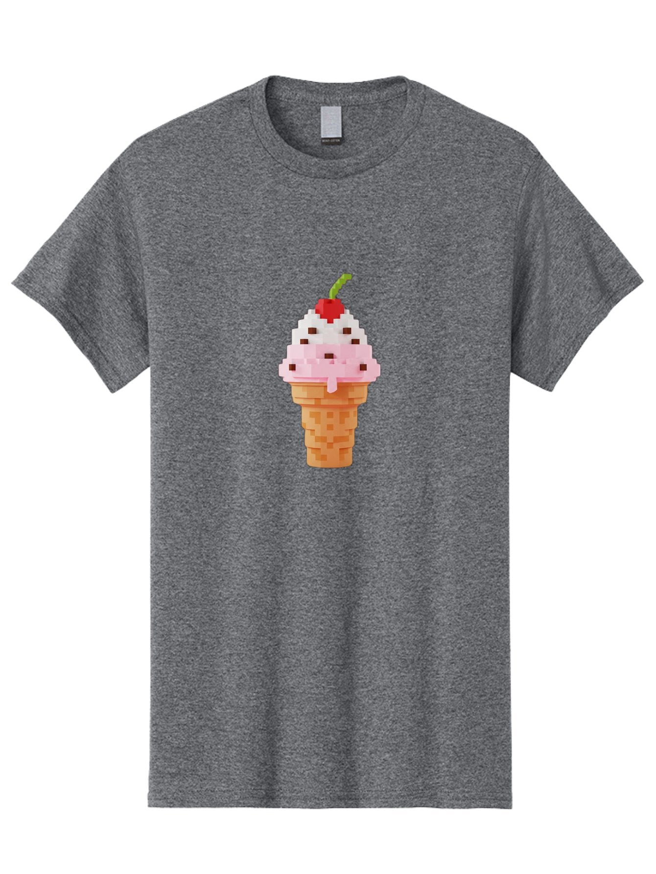 Ice-Cream-Cone-3 Men'S Graphic Tee, 100% Cotton, Comfortable Casual Summer Wear, Machine Washable, Pixel Art Ice Cream, Strawberry Ice Cream Cone, Chocolate Chips, Melting Ice Cream, Pixelated Dessert, Sweet Treat, Digital Art, Pixel Graphics, Baa864 5