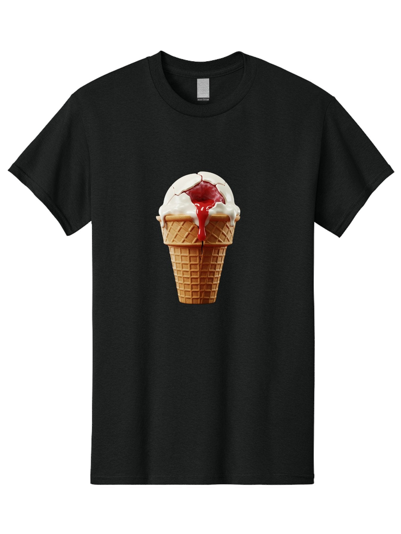Ice-Cream-Cone-6 Men'S Graphic Tee, 100% Cotton, Comfortable Casual Summer Wear, Machine Washable, Decaying Ice Cream Cone, Cracked Ice Cream, Melting Ice Cream, Red Sauce, White Chocolate, Dessert, Sweet Treats, Yummy, Melting, Dripping, Baa867 15