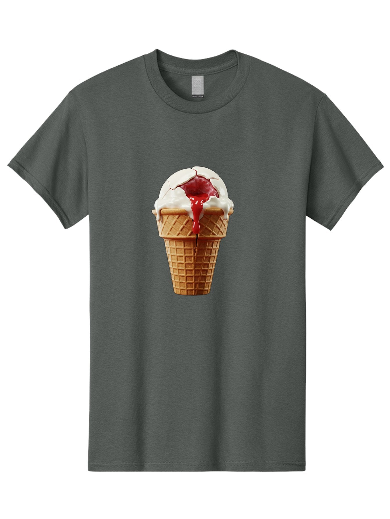 Ice-Cream-Cone-6 Men'S Graphic Tee, 100% Cotton, Comfortable Casual Summer Wear, Machine Washable, Decaying Ice Cream Cone, Cracked Ice Cream, Melting Ice Cream, Red Sauce, White Chocolate, Dessert, Sweet Treats, Yummy, Melting, Dripping, Baa867 9