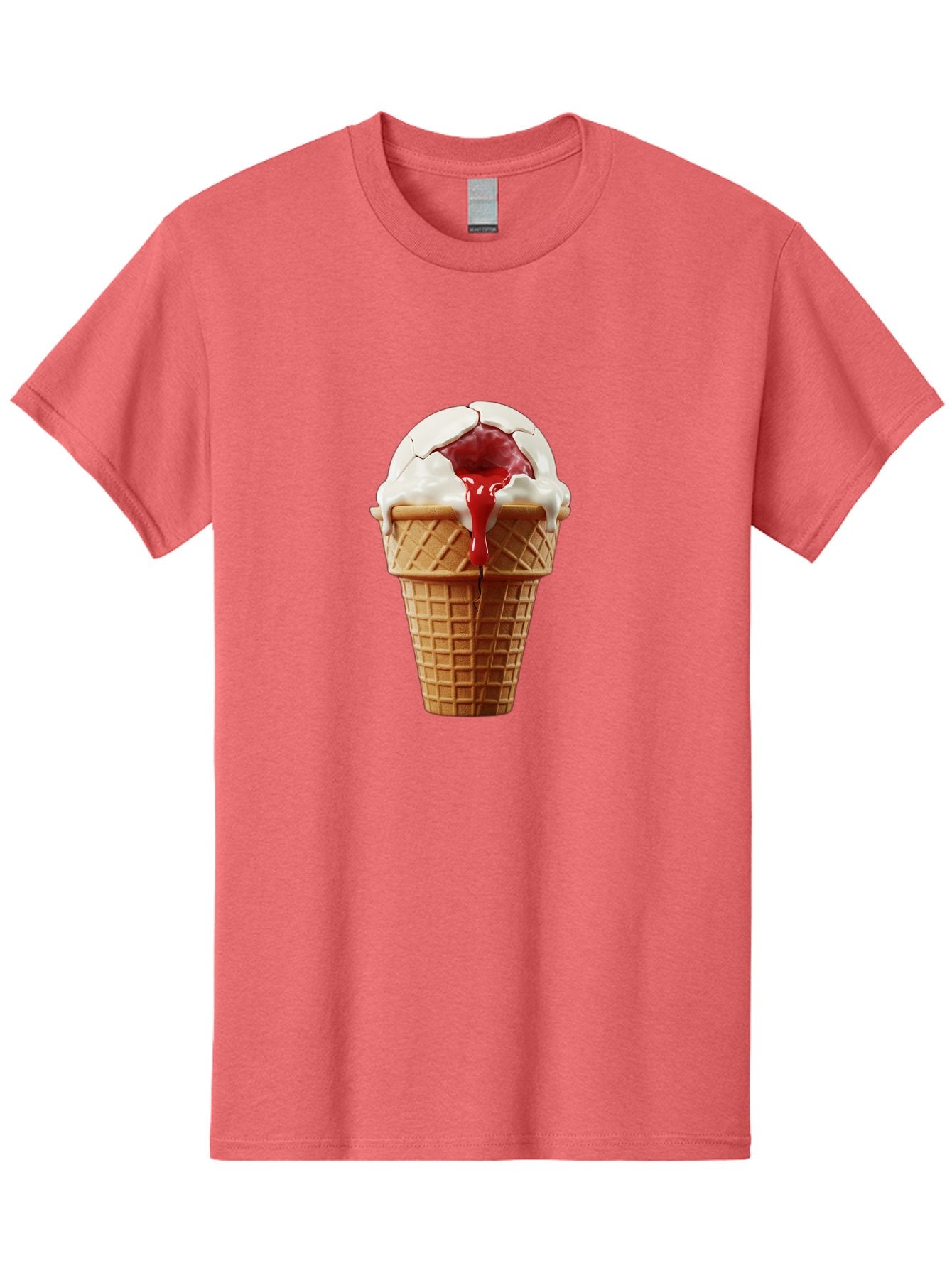 Ice-Cream-Cone-6 Men'S Graphic Tee, 100% Cotton, Comfortable Casual Summer Wear, Machine Washable, Decaying Ice Cream Cone, Cracked Ice Cream, Melting Ice Cream, Red Sauce, White Chocolate, Dessert, Sweet Treats, Yummy, Melting, Dripping, Baa867 7
