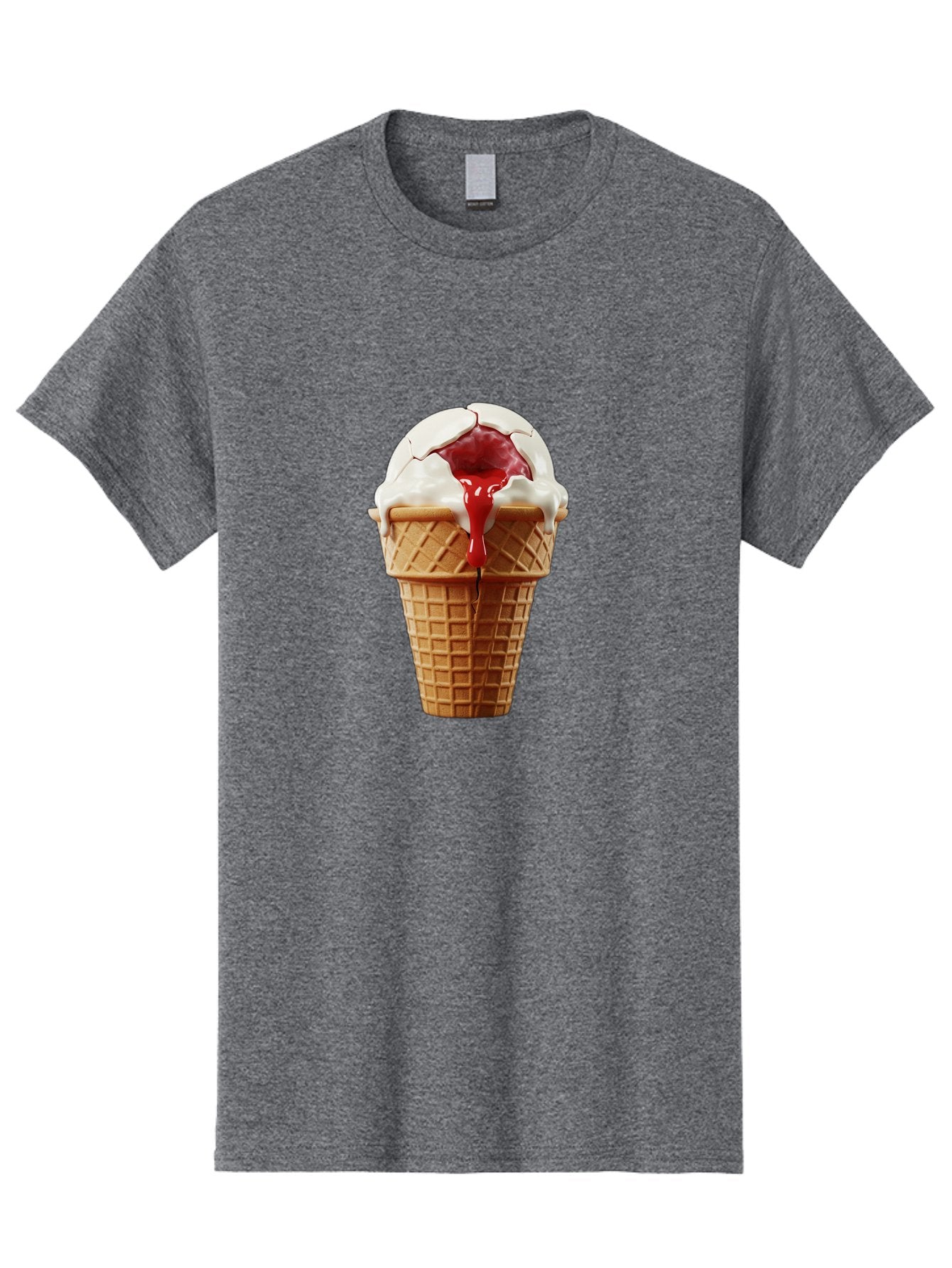 Ice-Cream-Cone-6 Men'S Graphic Tee, 100% Cotton, Comfortable Casual Summer Wear, Machine Washable, Decaying Ice Cream Cone, Cracked Ice Cream, Melting Ice Cream, Red Sauce, White Chocolate, Dessert, Sweet Treats, Yummy, Melting, Dripping, Baa867 10