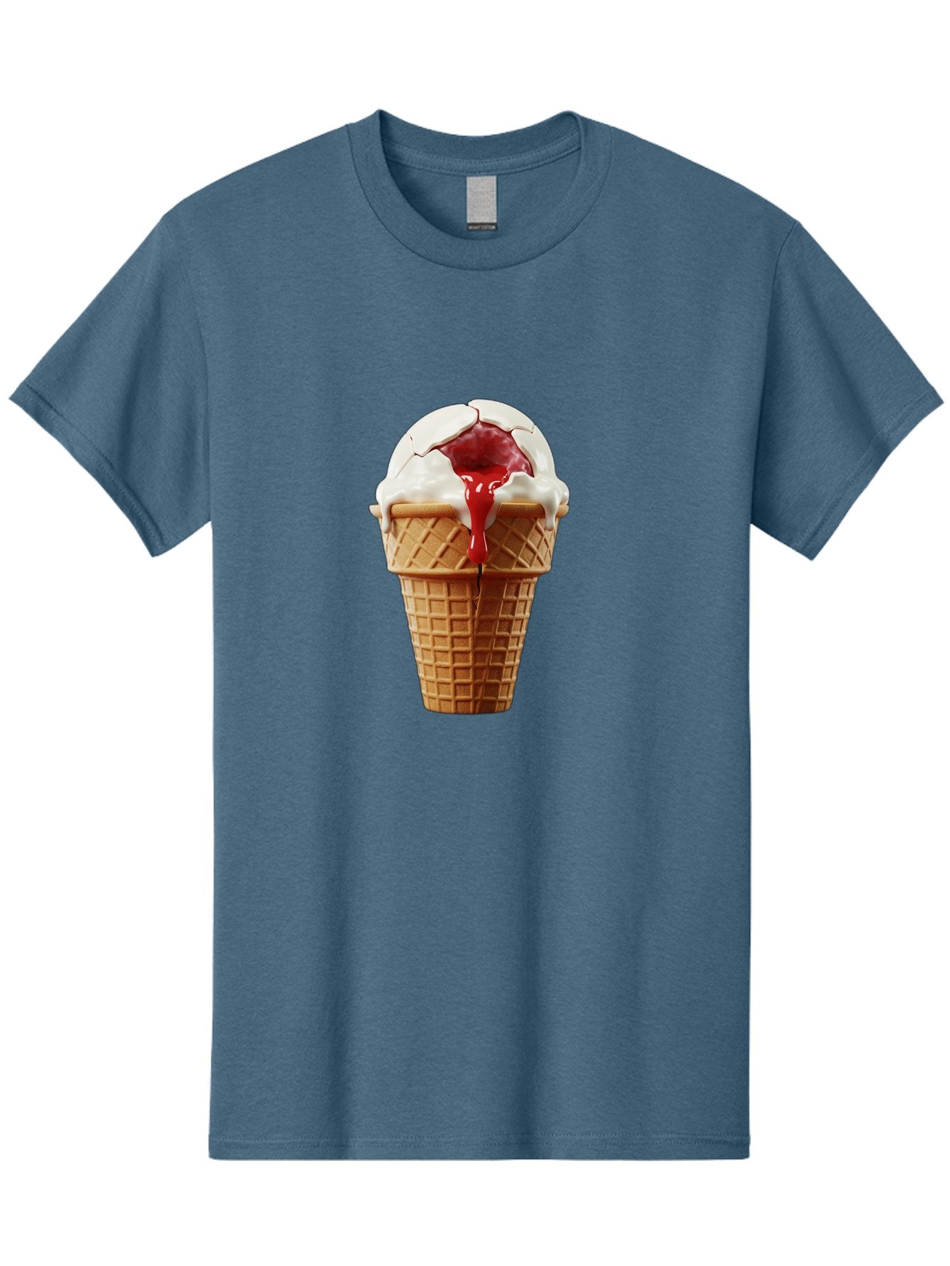 Ice-Cream-Cone-6 Men'S Graphic Tee, 100% Cotton, Comfortable Casual Summer Wear, Machine Washable, Decaying Ice Cream Cone, Cracked Ice Cream, Melting Ice Cream, Red Sauce, White Chocolate, Dessert, Sweet Treats, Yummy, Melting, Dripping, Baa867