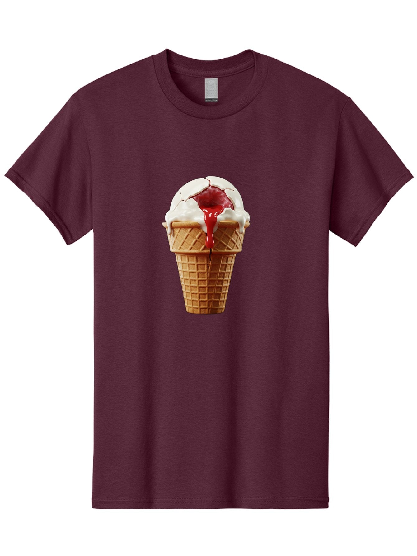 Ice-Cream-Cone-6 Men'S Graphic Tee, 100% Cotton, Comfortable Casual Summer Wear, Machine Washable, Decaying Ice Cream Cone, Cracked Ice Cream, Melting Ice Cream, Red Sauce, White Chocolate, Dessert, Sweet Treats, Yummy, Melting, Dripping, Baa867 13