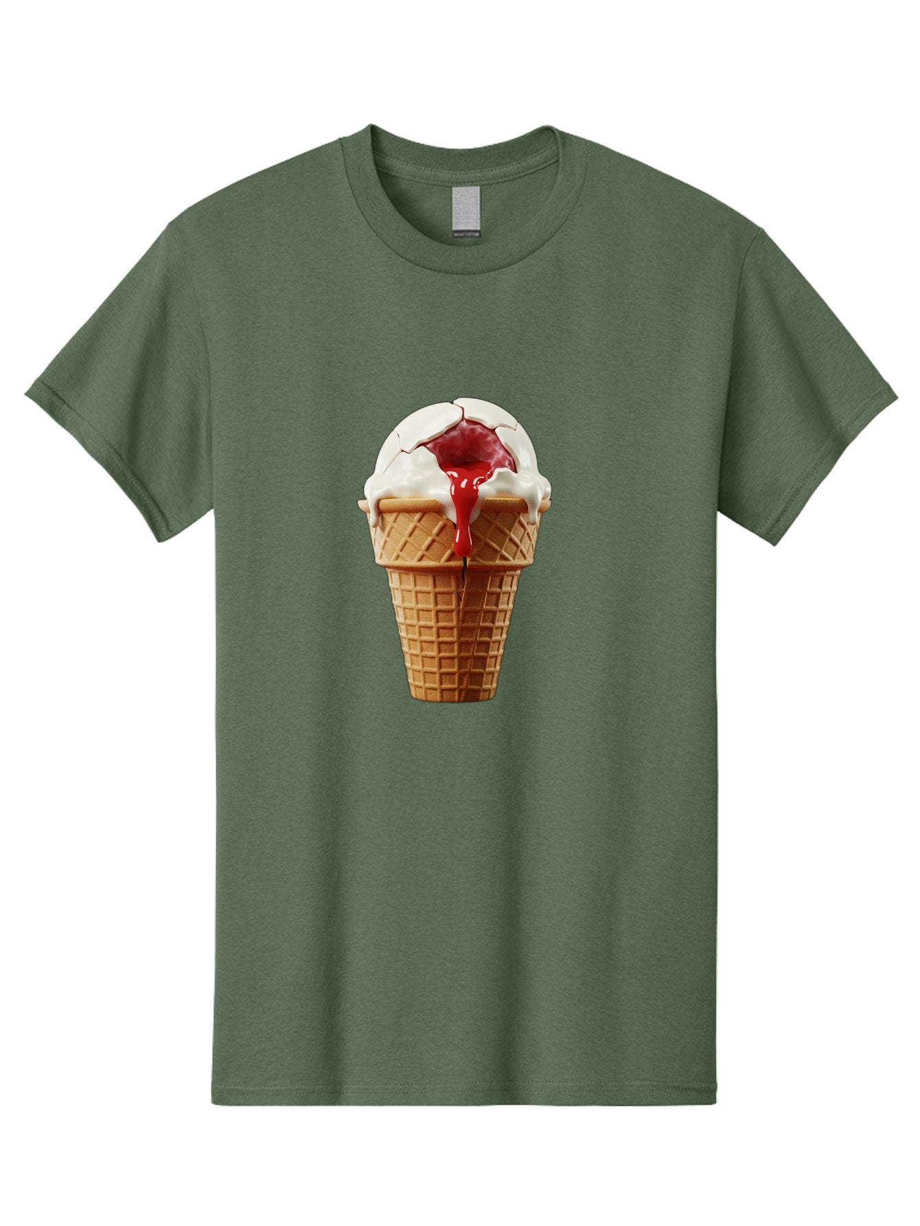 Ice-Cream-Cone-6 Men'S Graphic Tee, 100% Cotton, Comfortable Casual Summer Wear, Machine Washable, Decaying Ice Cream Cone, Cracked Ice Cream, Melting Ice Cream, Red Sauce, White Chocolate, Dessert, Sweet Treats, Yummy, Melting, Dripping, Baa867 11