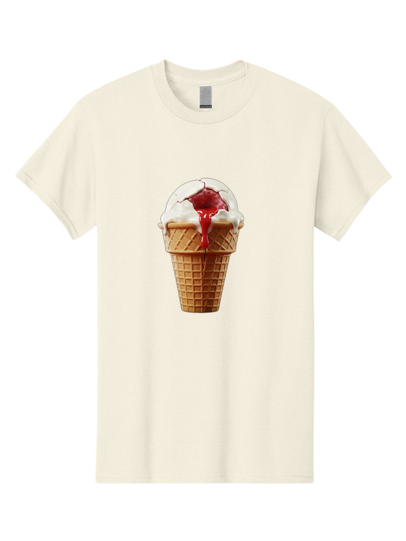 Ice-Cream-Cone-6 Men'S Graphic Tee, 100% Cotton, Comfortable Casual Summer Wear, Machine Washable, Decaying Ice Cream Cone, Cracked Ice Cream, Melting Ice Cream, Red Sauce, White Chocolate, Dessert, Sweet Treats, Yummy, Melting, Dripping, Baa867 5