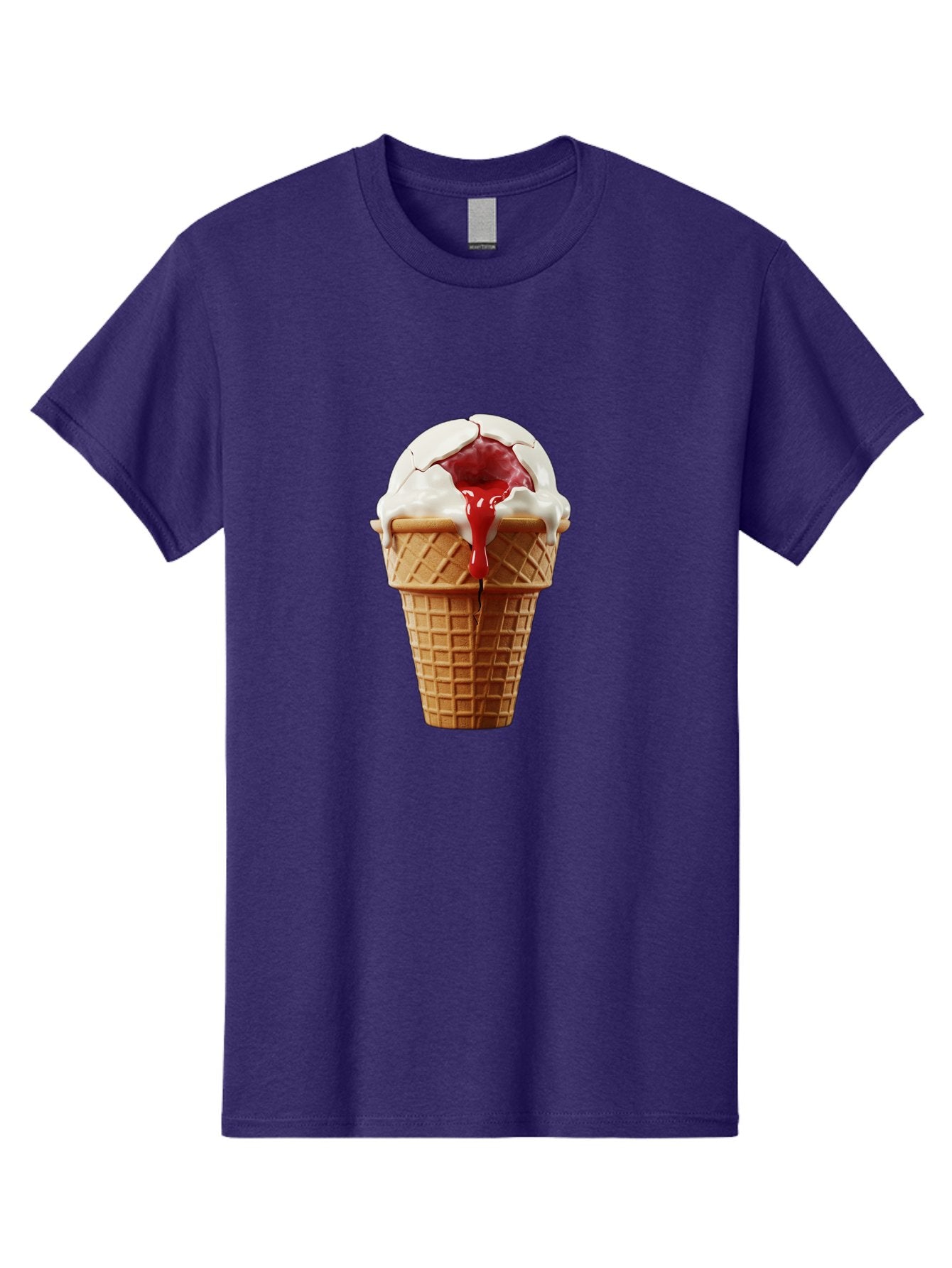 Ice-Cream-Cone-6 Men'S Graphic Tee, 100% Cotton, Comfortable Casual Summer Wear, Machine Washable, Decaying Ice Cream Cone, Cracked Ice Cream, Melting Ice Cream, Red Sauce, White Chocolate, Dessert, Sweet Treats, Yummy, Melting, Dripping, Baa867 6