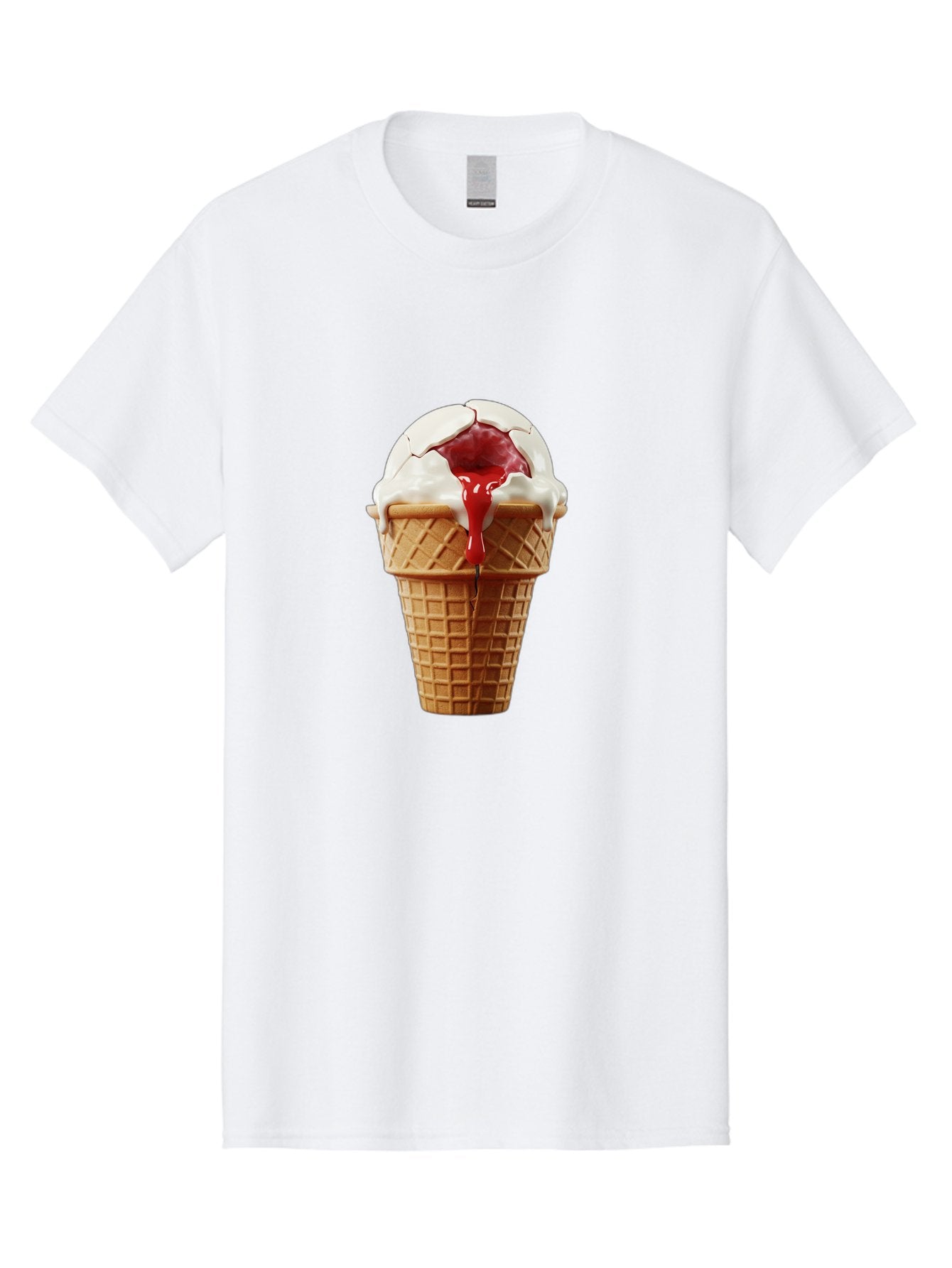 Ice-Cream-Cone-6 Men'S Graphic Tee, 100% Cotton, Comfortable Casual Summer Wear, Machine Washable, Decaying Ice Cream Cone, Cracked Ice Cream, Melting Ice Cream, Red Sauce, White Chocolate, Dessert, Sweet Treats, Yummy, Melting, Dripping, Baa867
