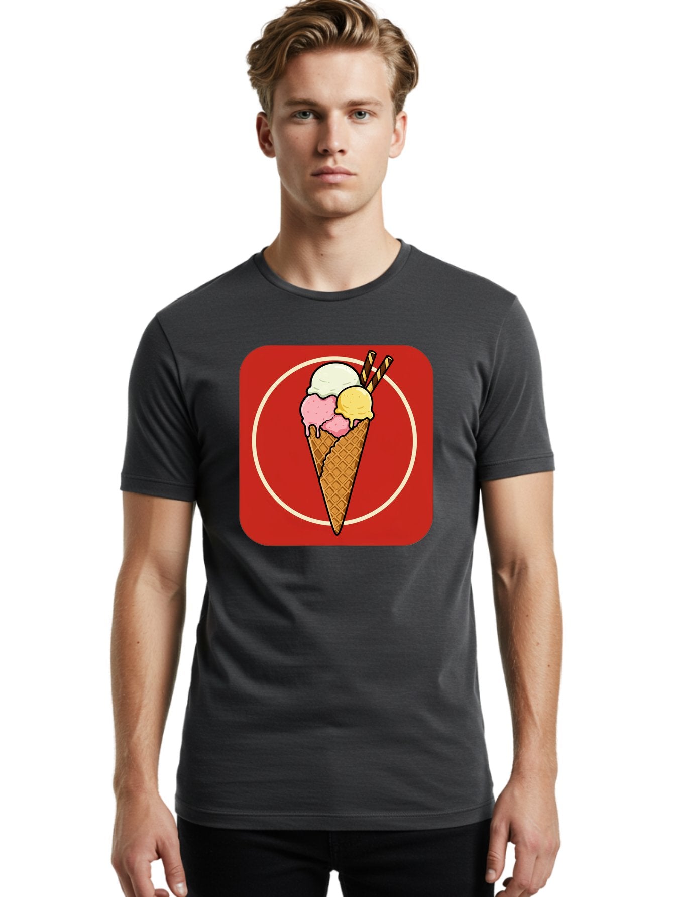 Ice-Cream-Cone-7 Men'S Graphic Tee, 100% Cotton, Comfortable Casual Summer Wear, Machine Washable, Ice Cream Cone, Three Scoops, Waffle Cone, Dessert, Sweet Treats, Colorful Illustration, Ice Cream Lovers, Tasty Delights Baa868 30
