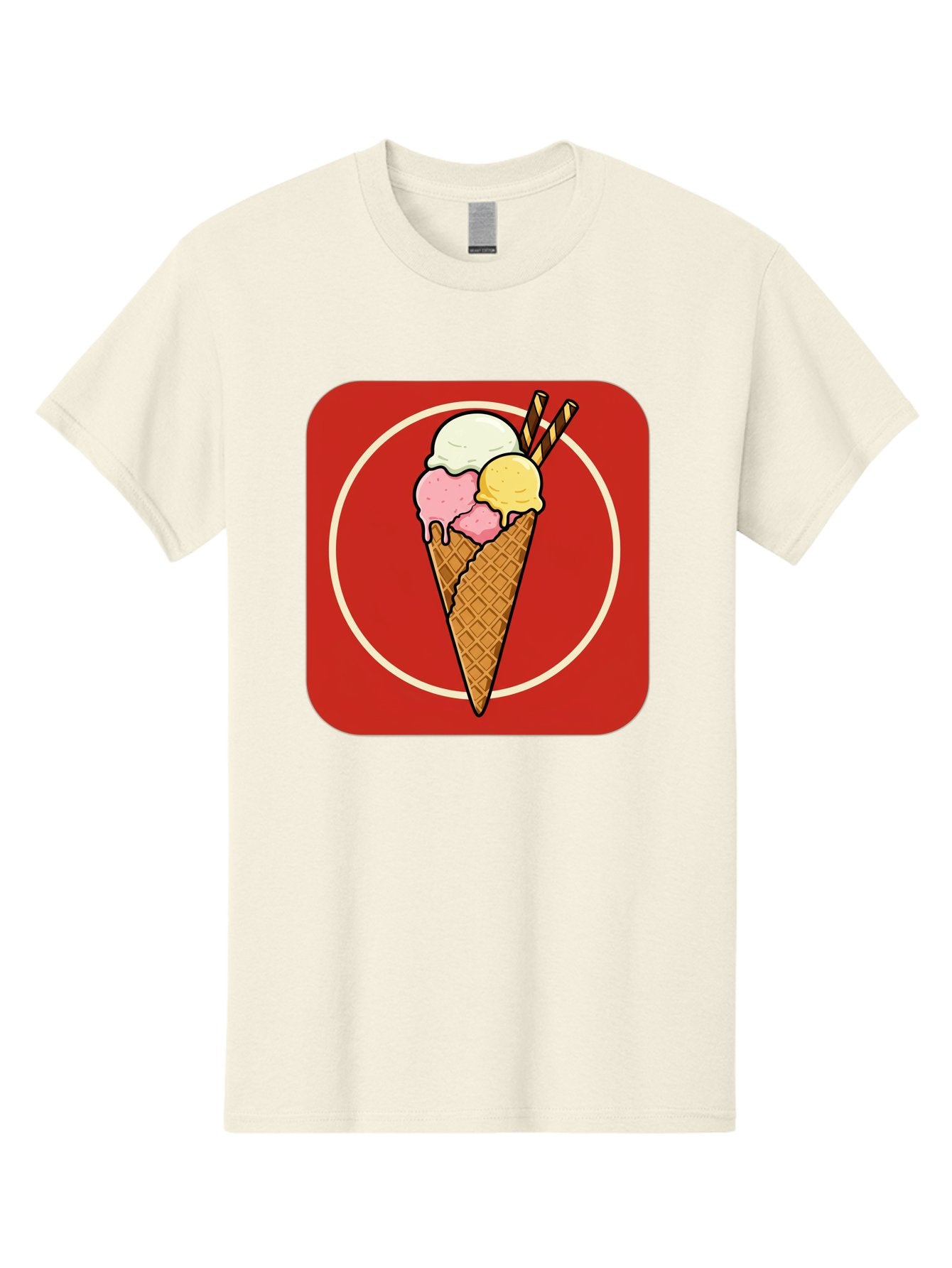 Ice-Cream-Cone-7 Men'S Graphic Tee, 100% Cotton, Comfortable Casual Summer Wear, Machine Washable, Ice Cream Cone, Three Scoops, Waffle Cone, Dessert, Sweet Treats, Colorful Illustration, Ice Cream Lovers, Tasty Delights Baa868 4